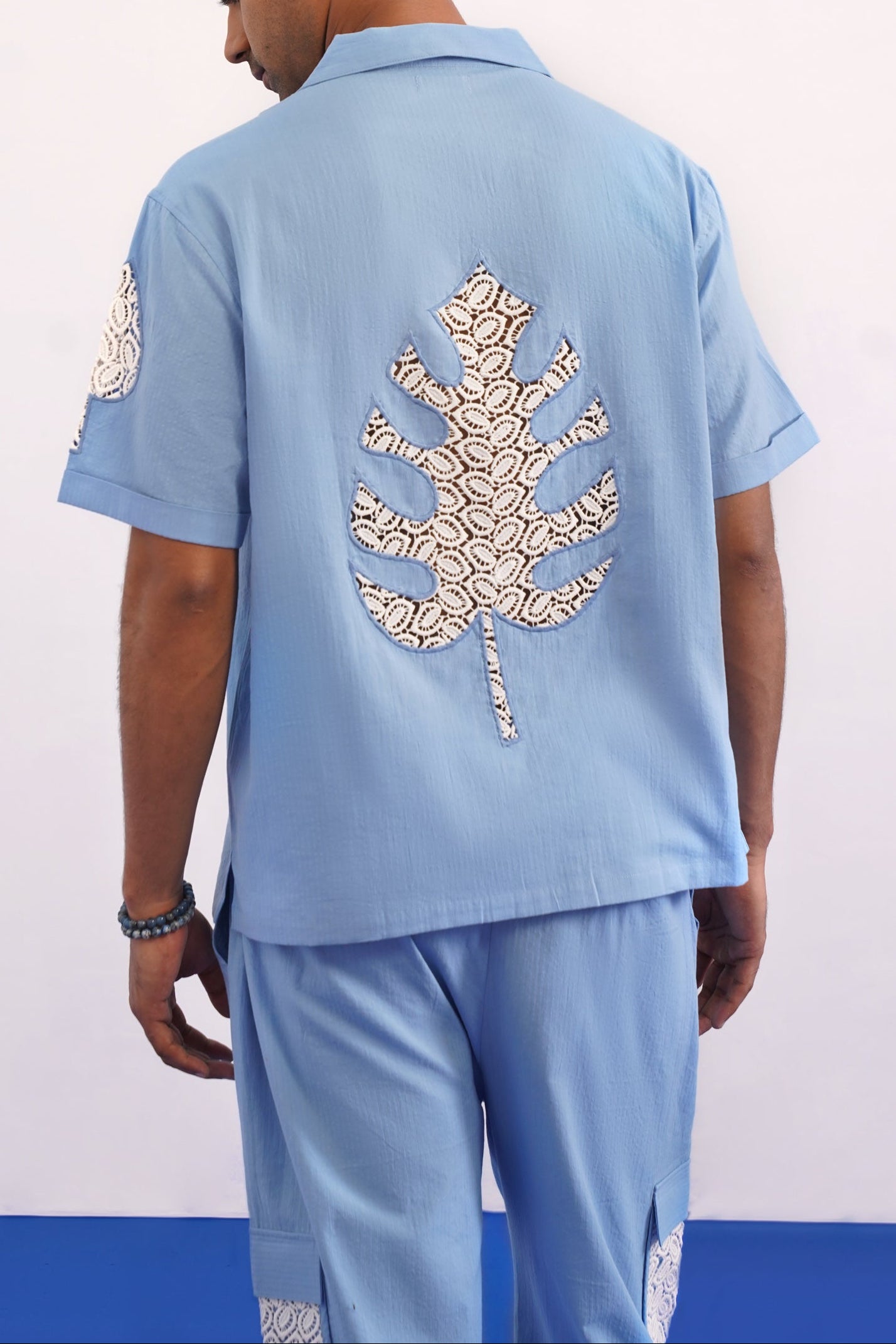 LAGOON LEAF SEERSUCKER PJ CO-ORD SET - CLOUD BLUE