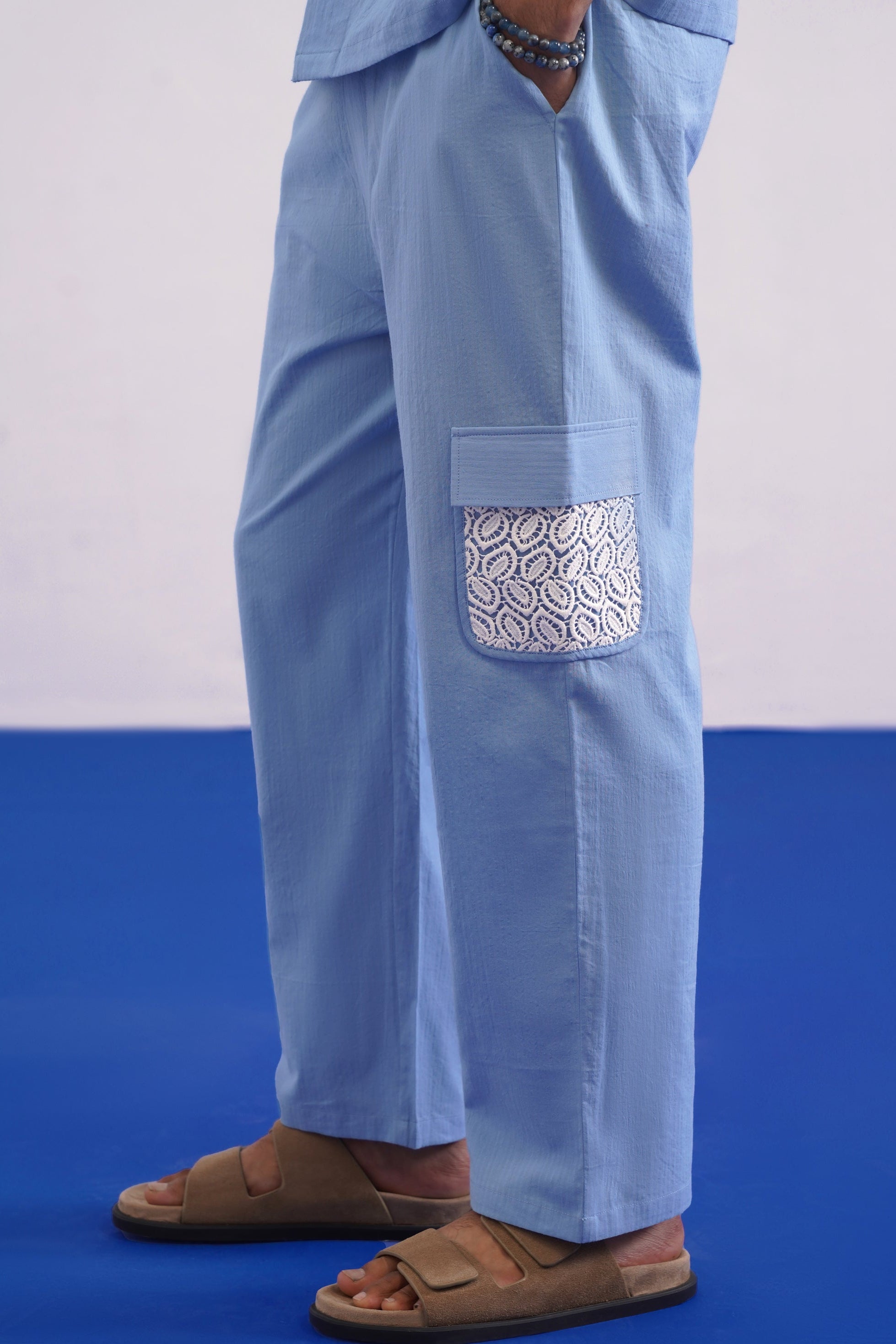 LAGOON LEAF SEERSUCKER PJ PANTS - CLOUD BLUE