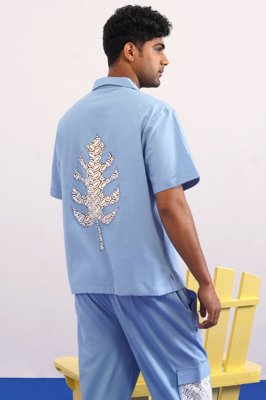 LAGOON LEAF SEERSUCKER SHIRT - CLOUD BLUE