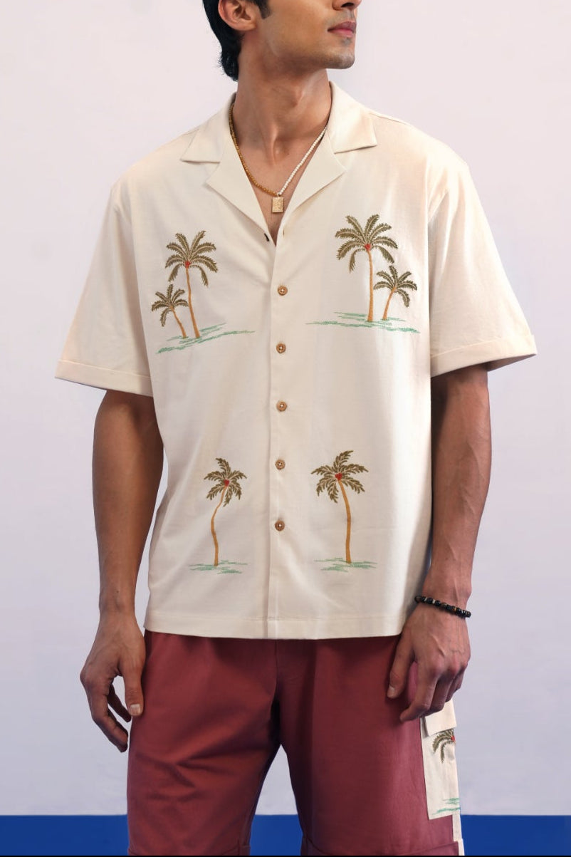 PALM GROVE COTTON KNIT SHIRT - CREAMY CLOUD