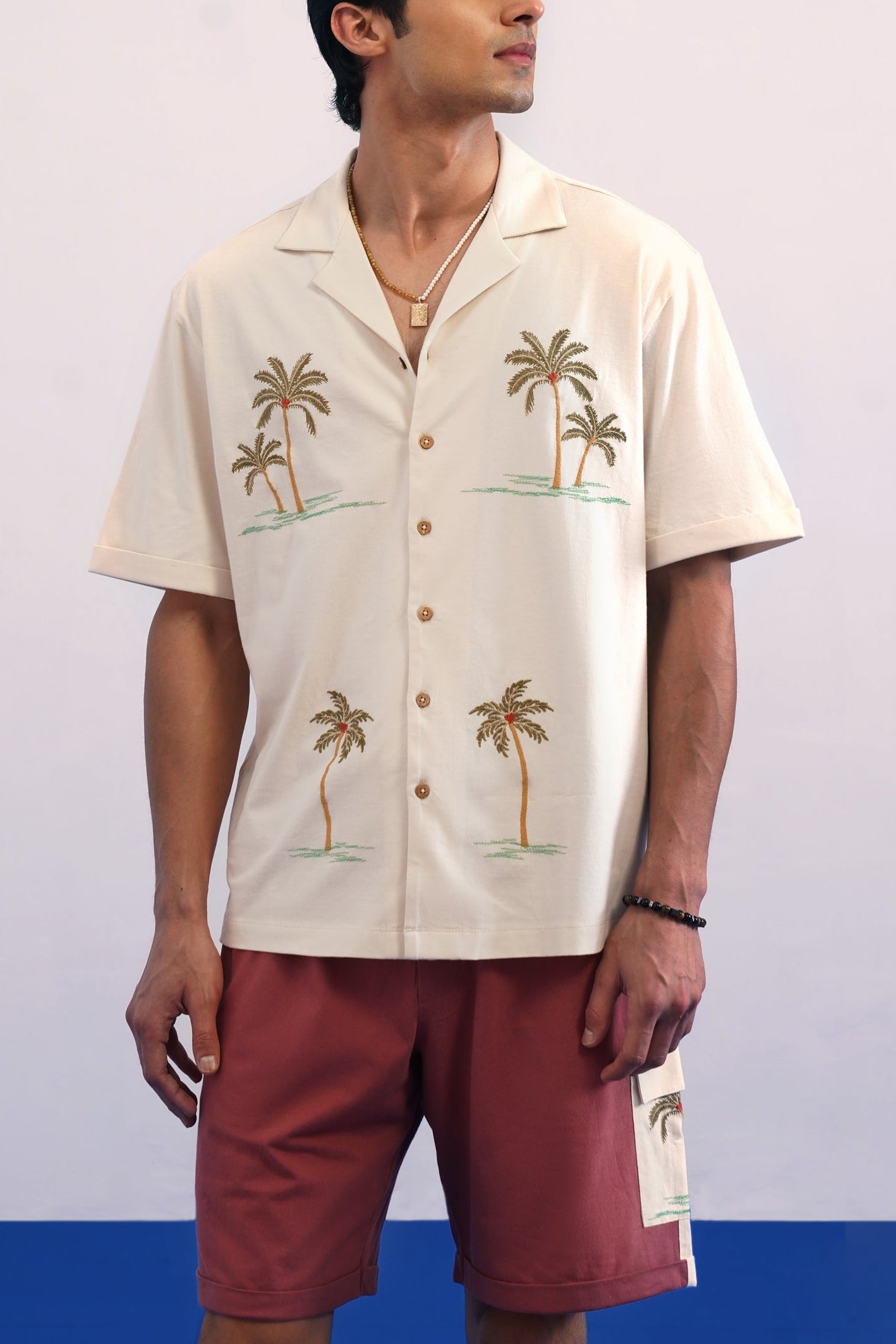 PALM GROVE COTTON KNIT SHIRT - CREAMY CLOUD