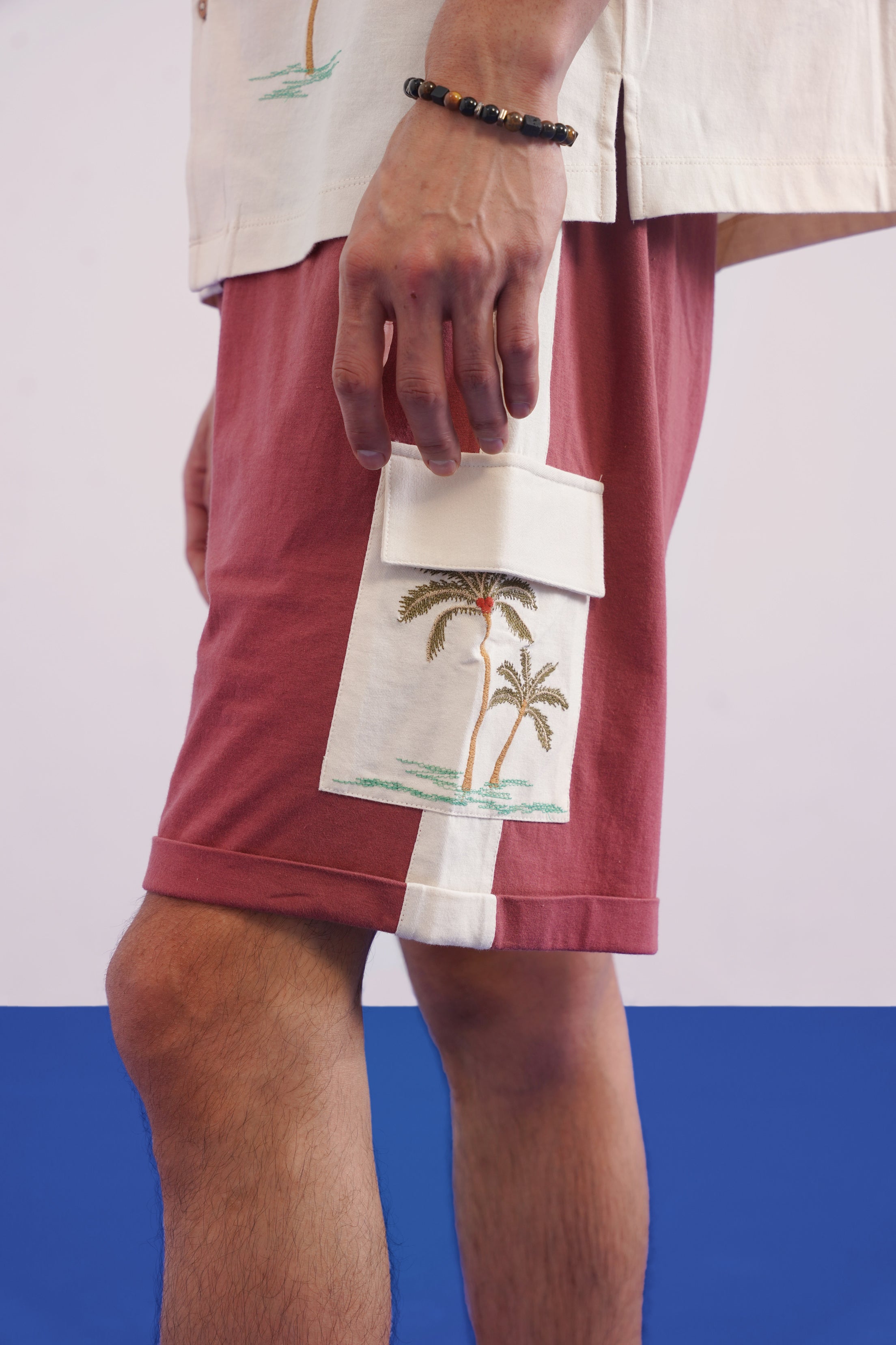 PALM GROVE COTTON KNIT SHORTS - CREAMY CLOUD/APPLE BUTTER