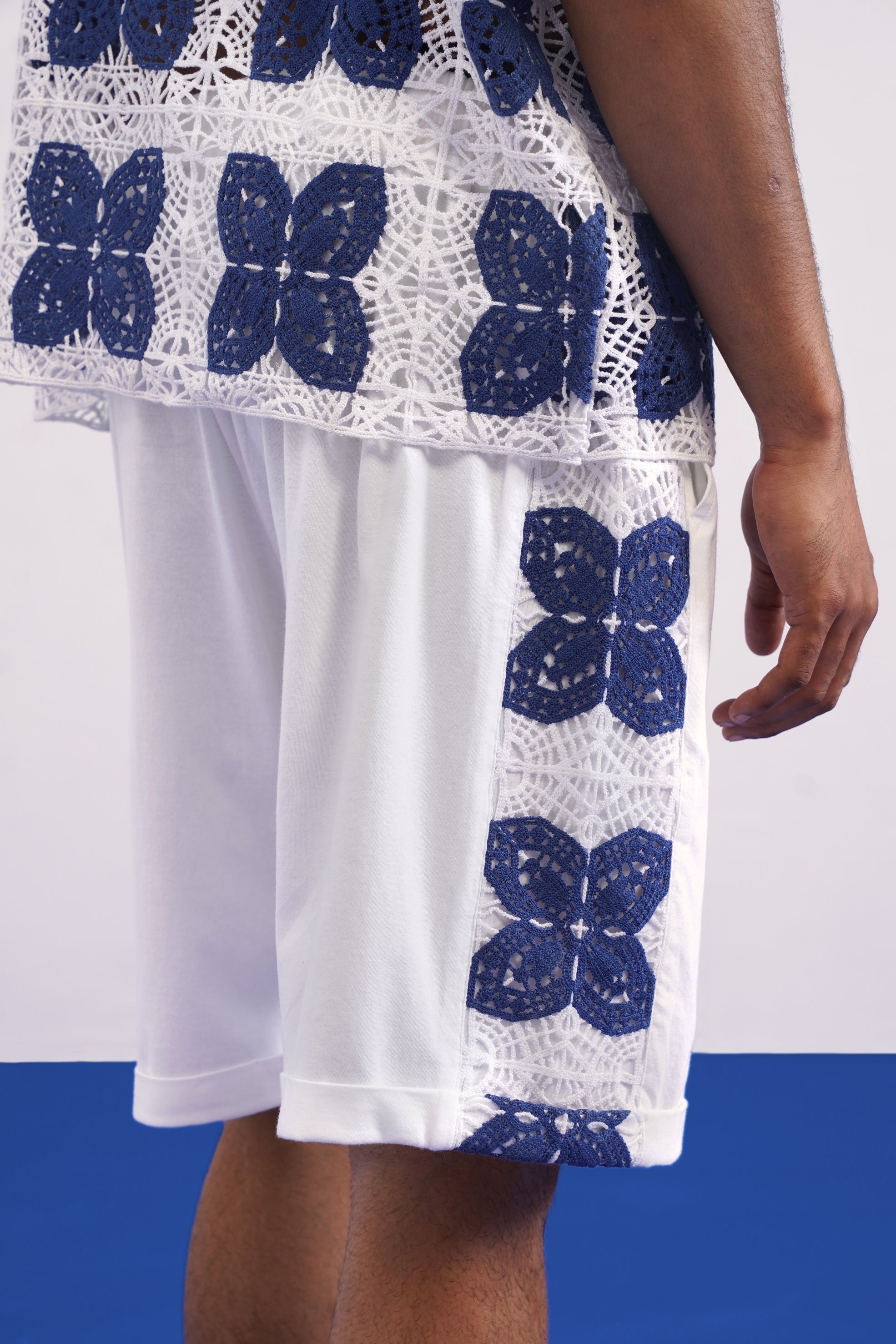 RIVIERA GUIPURE SHIRT CO-ORD SET - PORCELAIN NAVY