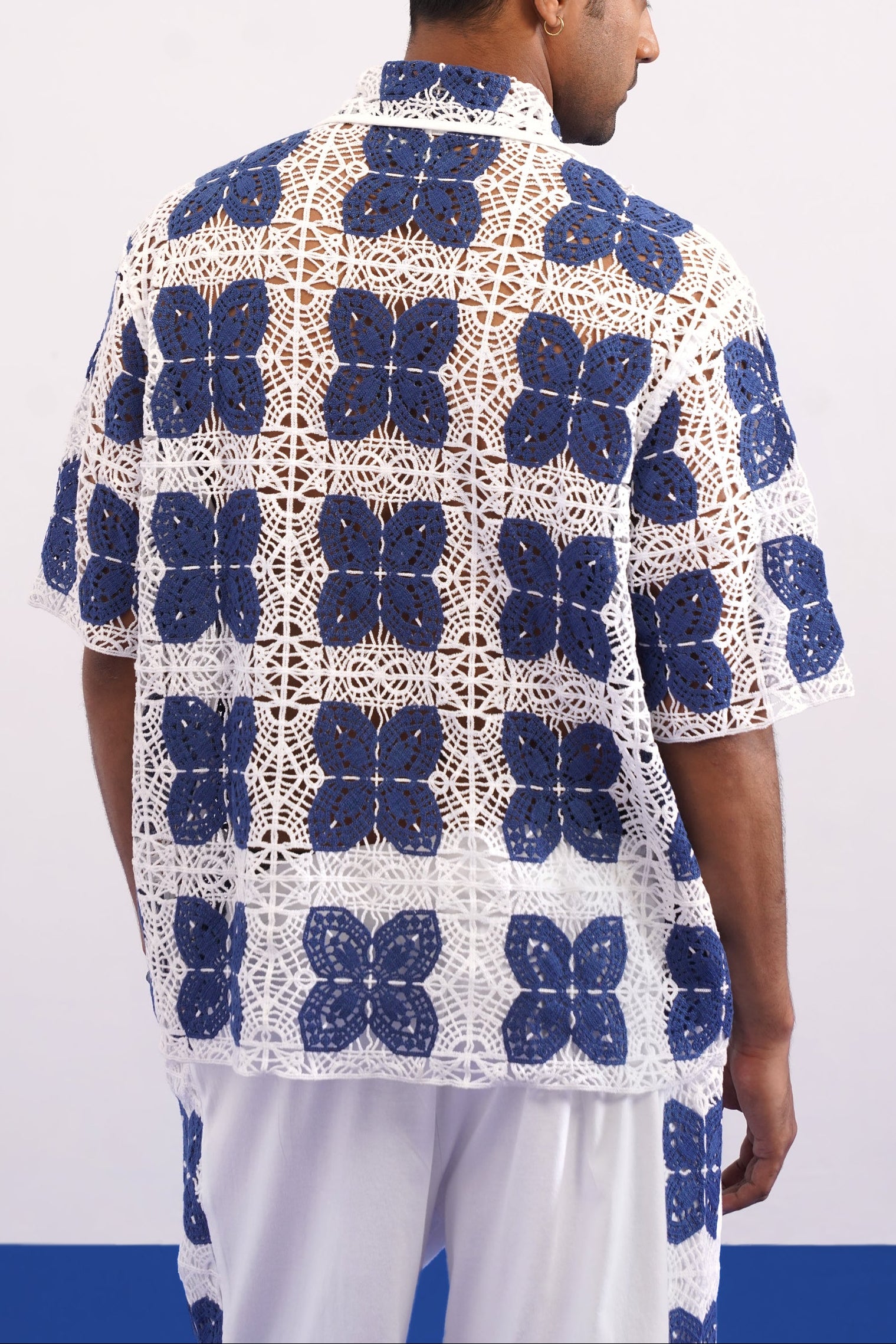 RIVIERA GUIPURE SHIRT - PORCELAIN NAVY