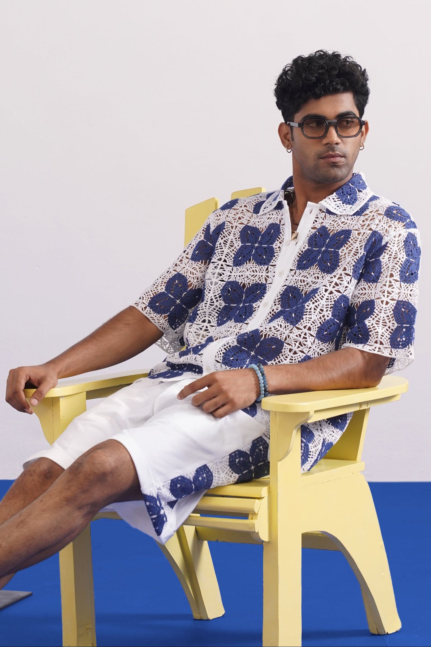 RIVIERA GUIPURE SHIRT - PORCELAIN NAVY