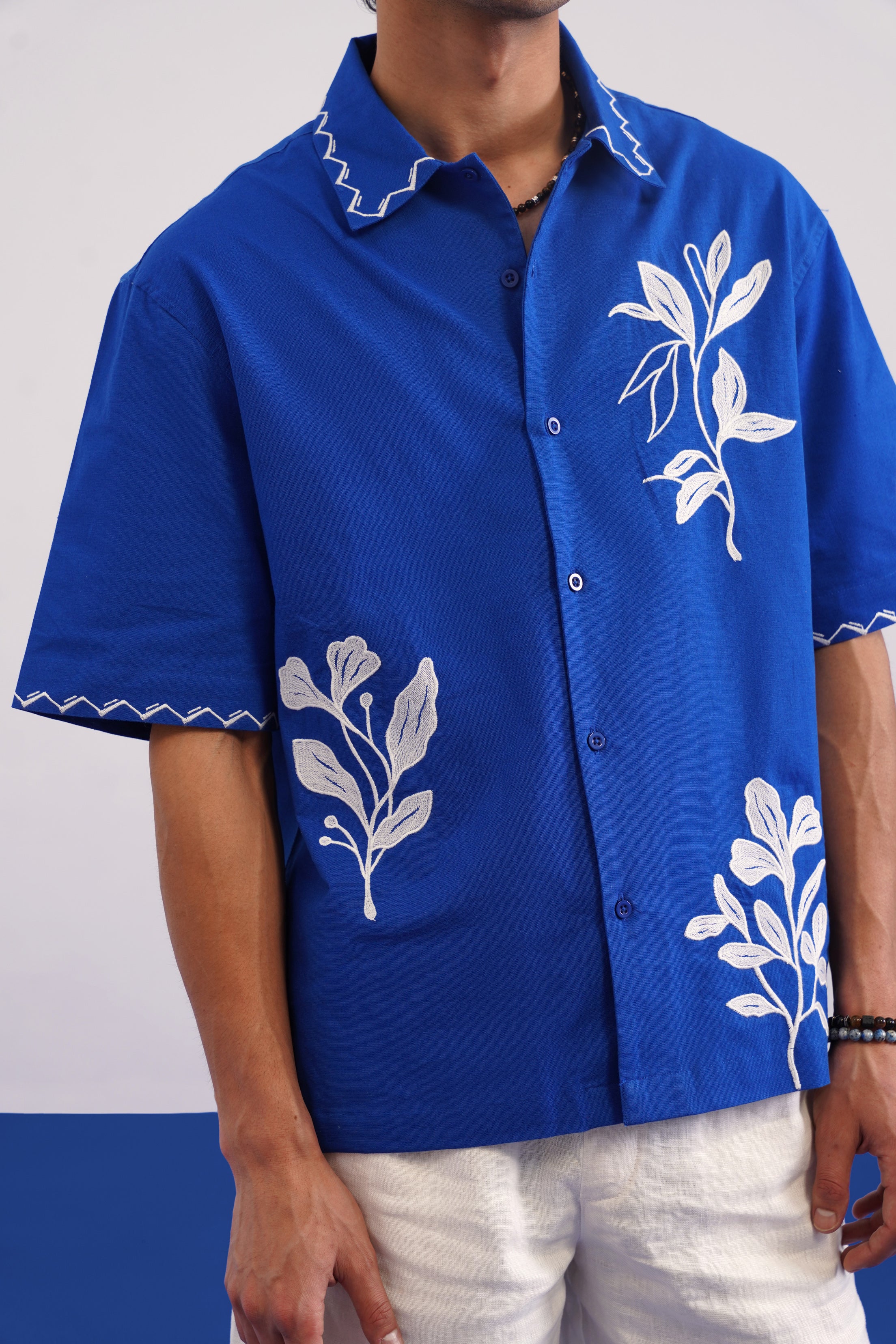 COVE VINE LINEN SHIRT - POLYNESIAN BLUE