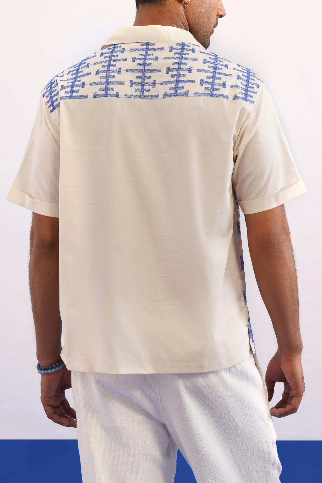 PIERLINE COTTON SHIRT - ECRU/COBALT BLUE