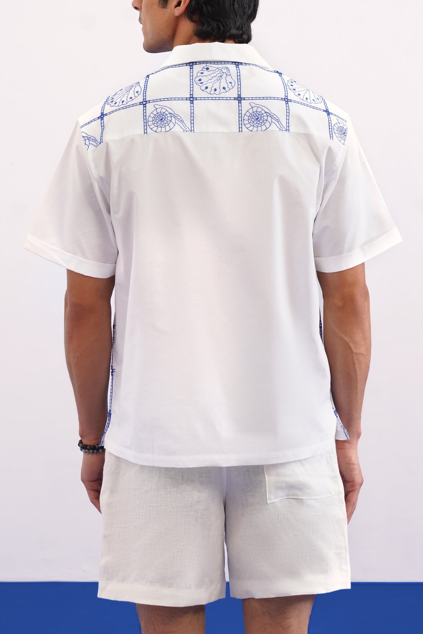 TIDE TILE COTTON SHIRT - SALT/COBALT BLUE