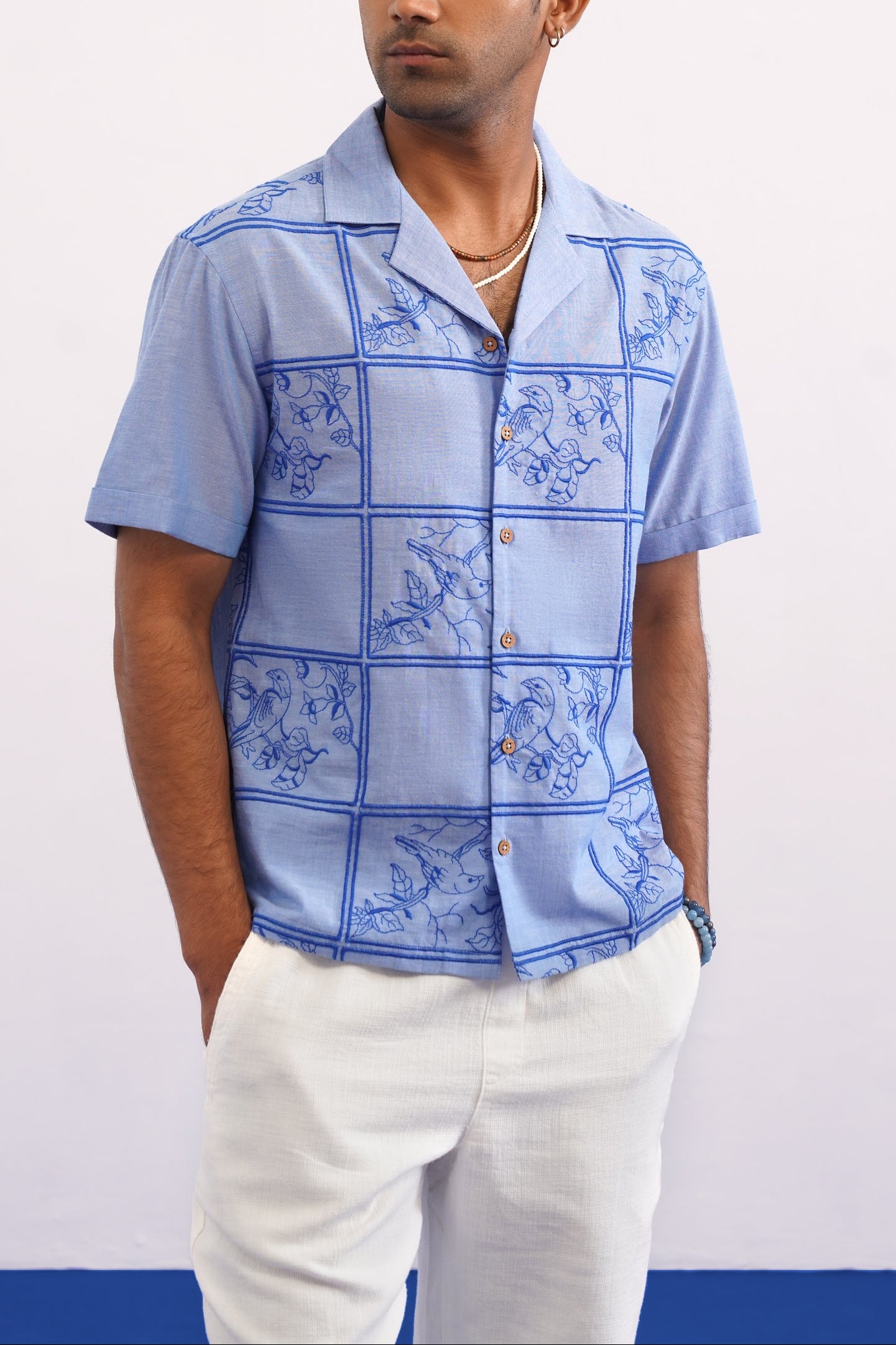 BLUEBIRD TILE CHAMBRAY SHIRT - CHAMBRAY BLUE/COBALT BLUE