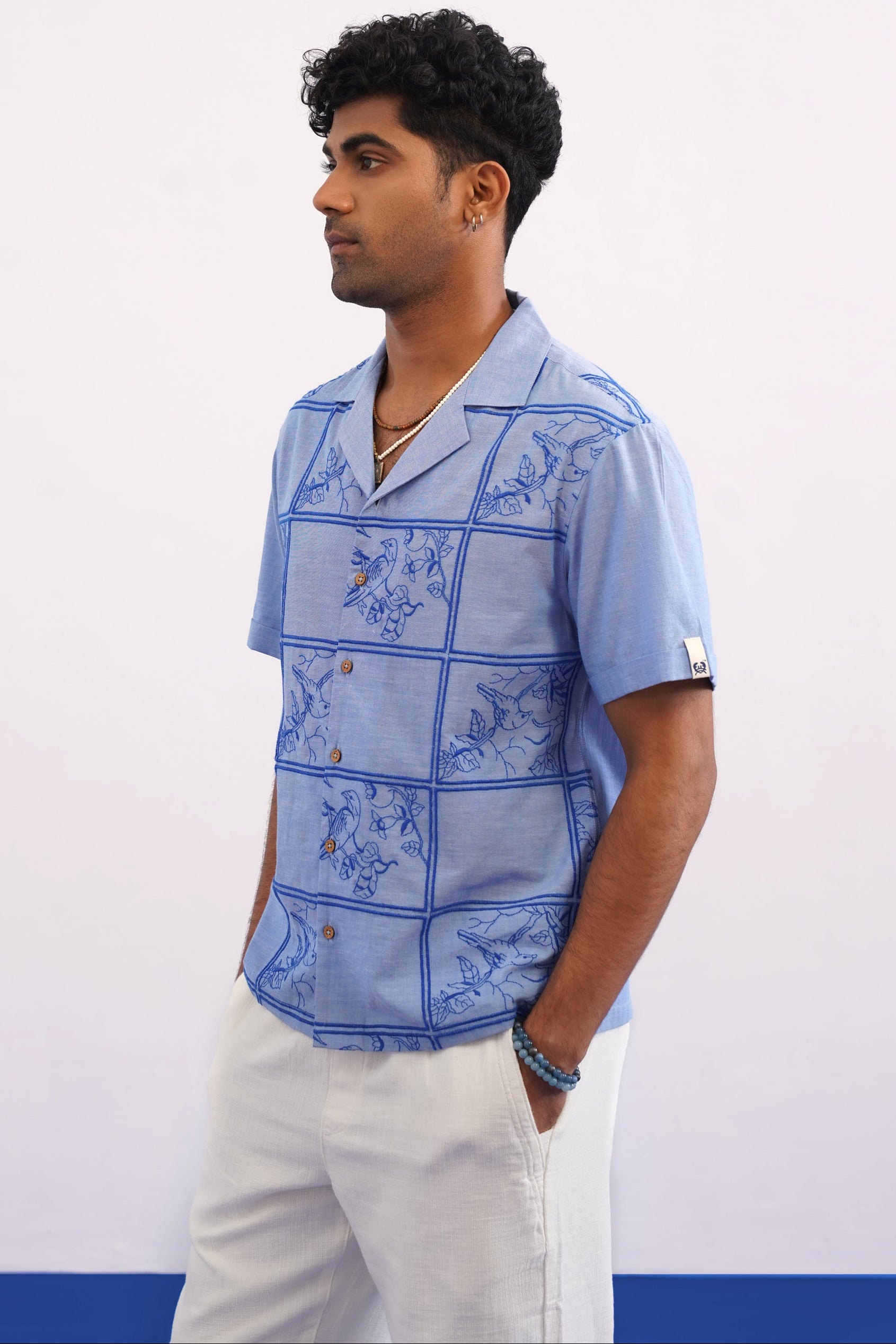BLUEBIRD TILE CHAMBRAY SHIRT - CHAMBRAY BLUE/COBALT BLUE