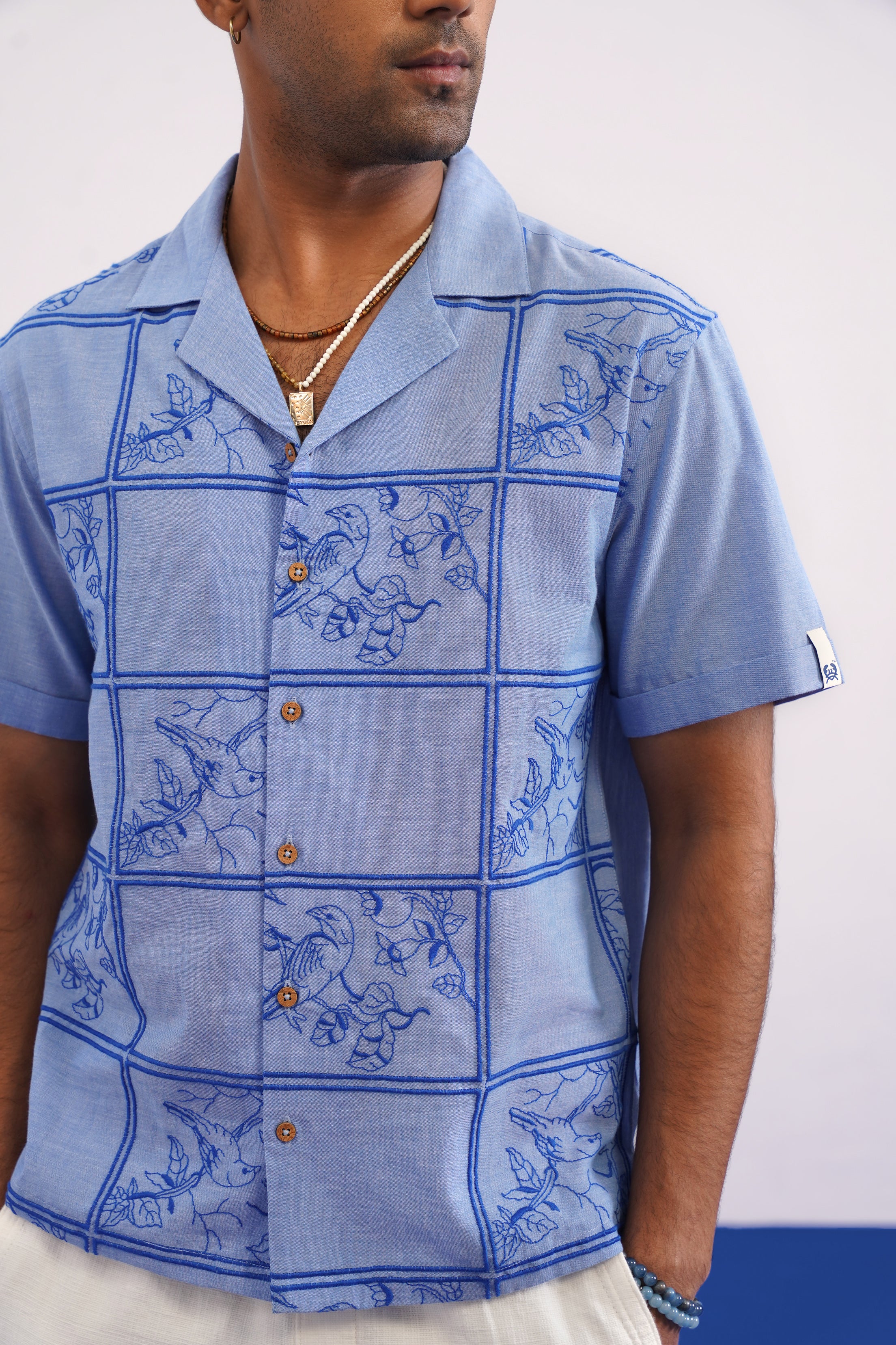 BLUEBIRD TILE CHAMBRAY SHIRT - CHAMBRAY BLUE/COBALT BLUE