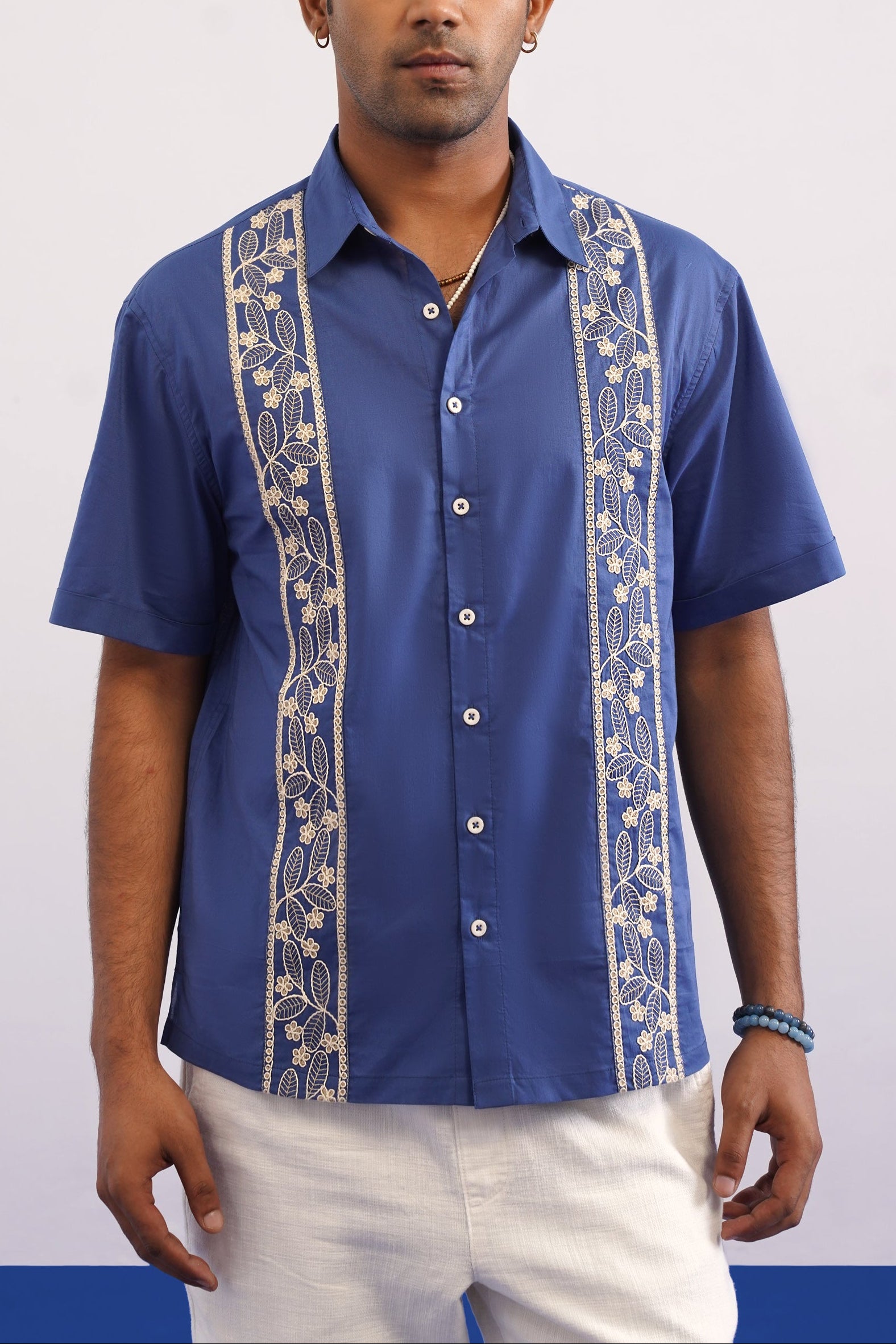 BOTANICAL TRAIL COTTON SHIRT - TIDAL BLUE