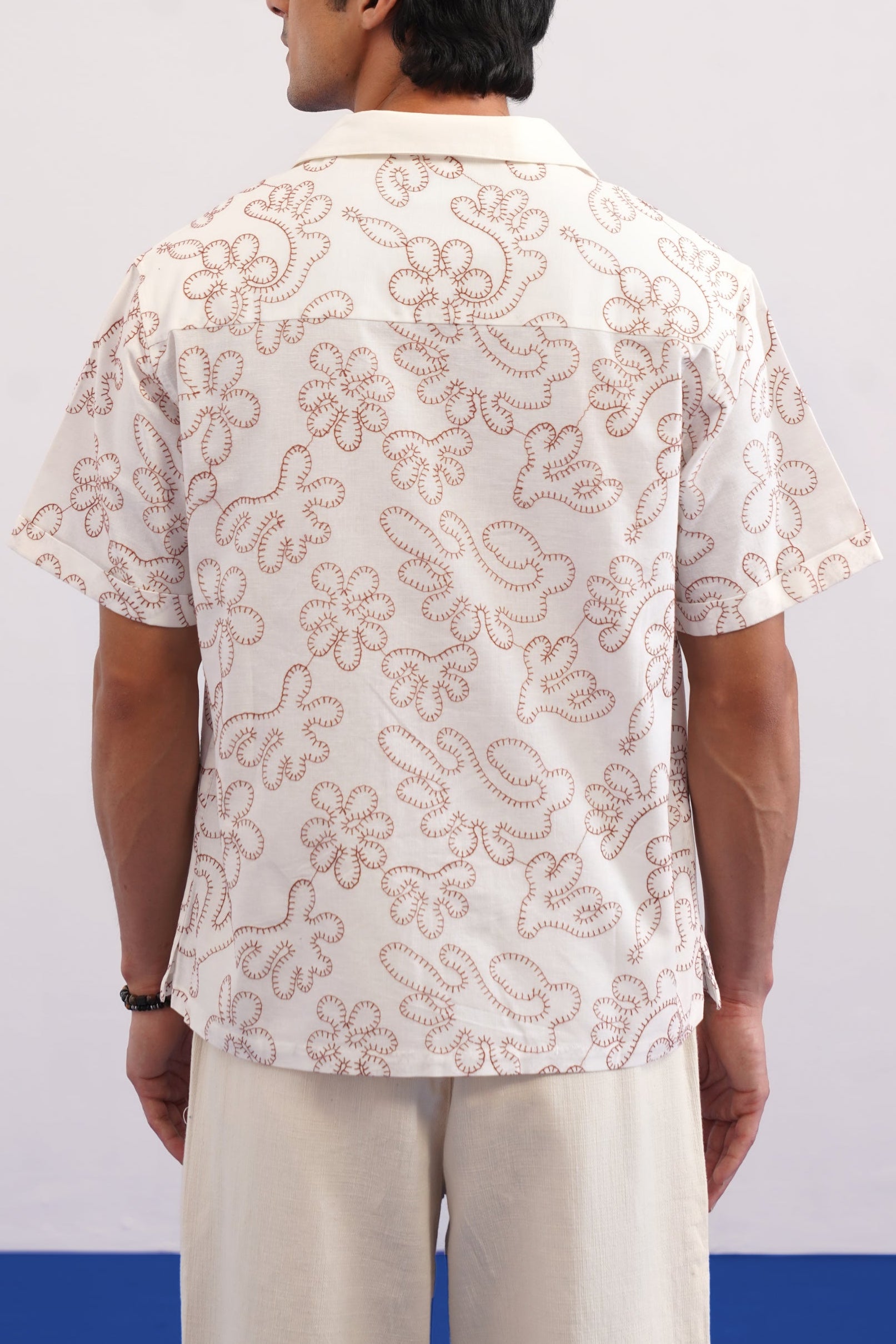 CORAL DRIFT COTTON LINEN SHIRT - SALT/CORAL RED
