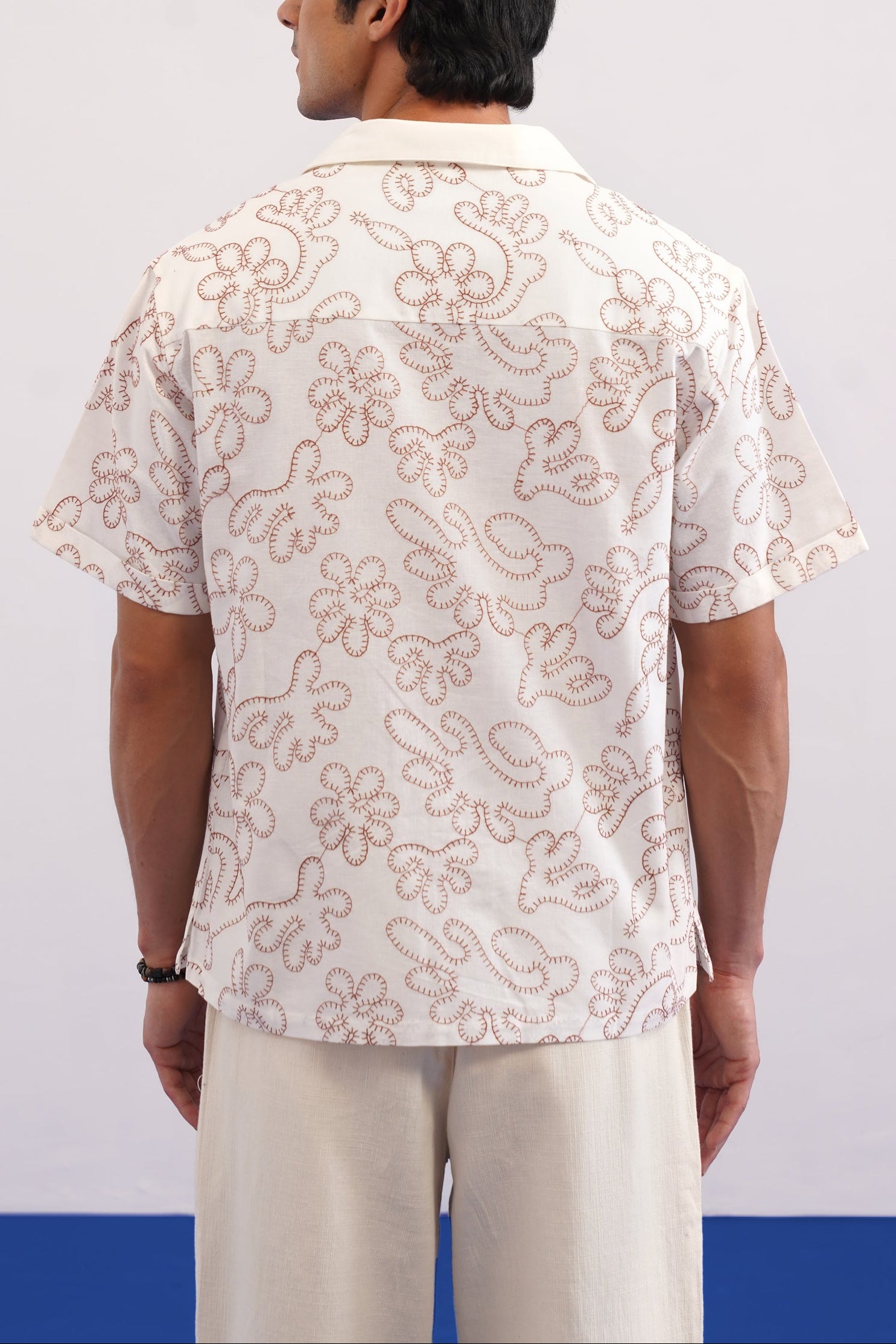 CORAL DRIFT COTTON LINEN SHIRT - SALT/CORAL RED