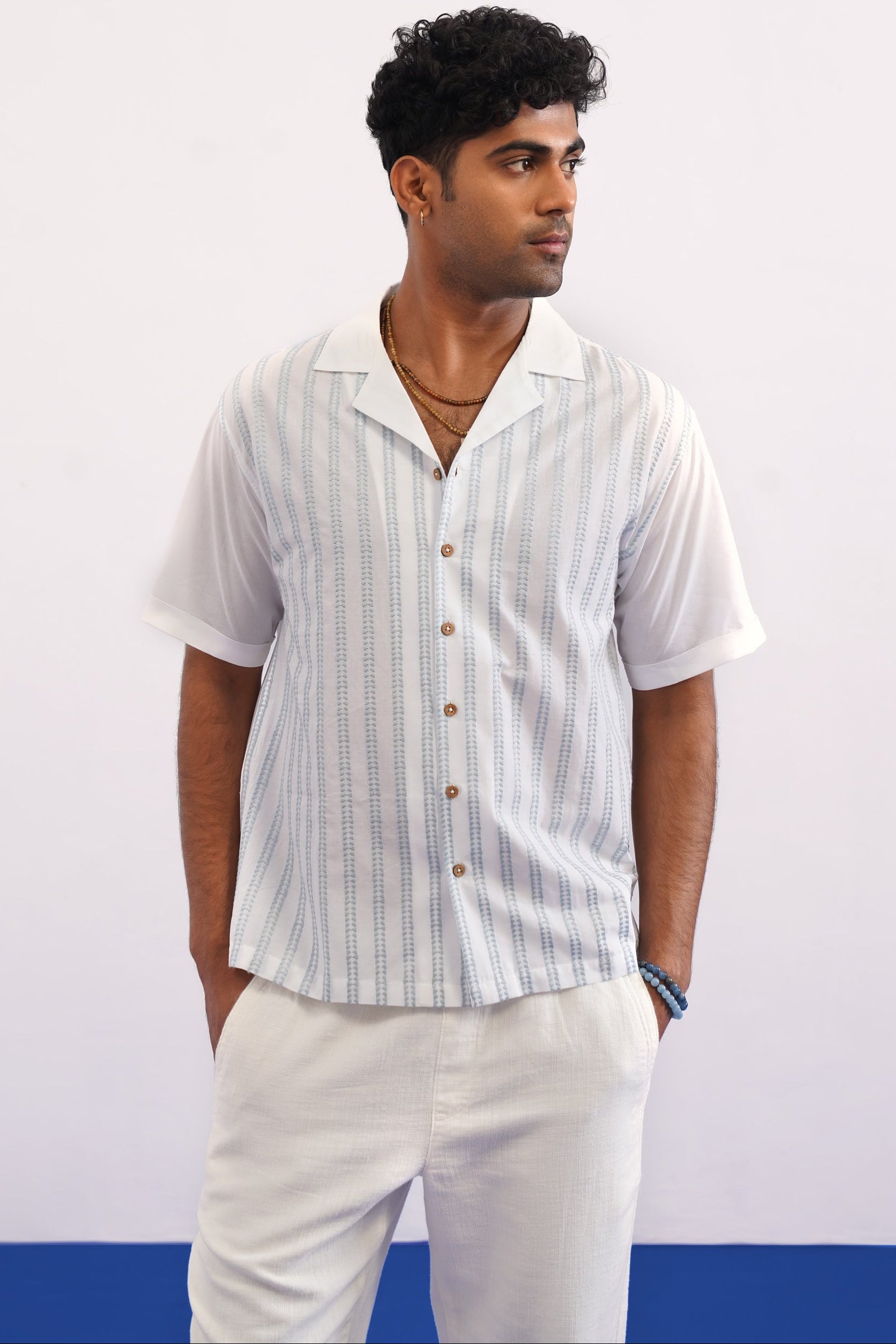 SKYTRAIL COTTON SHIRT - SALT/SKY BLUE