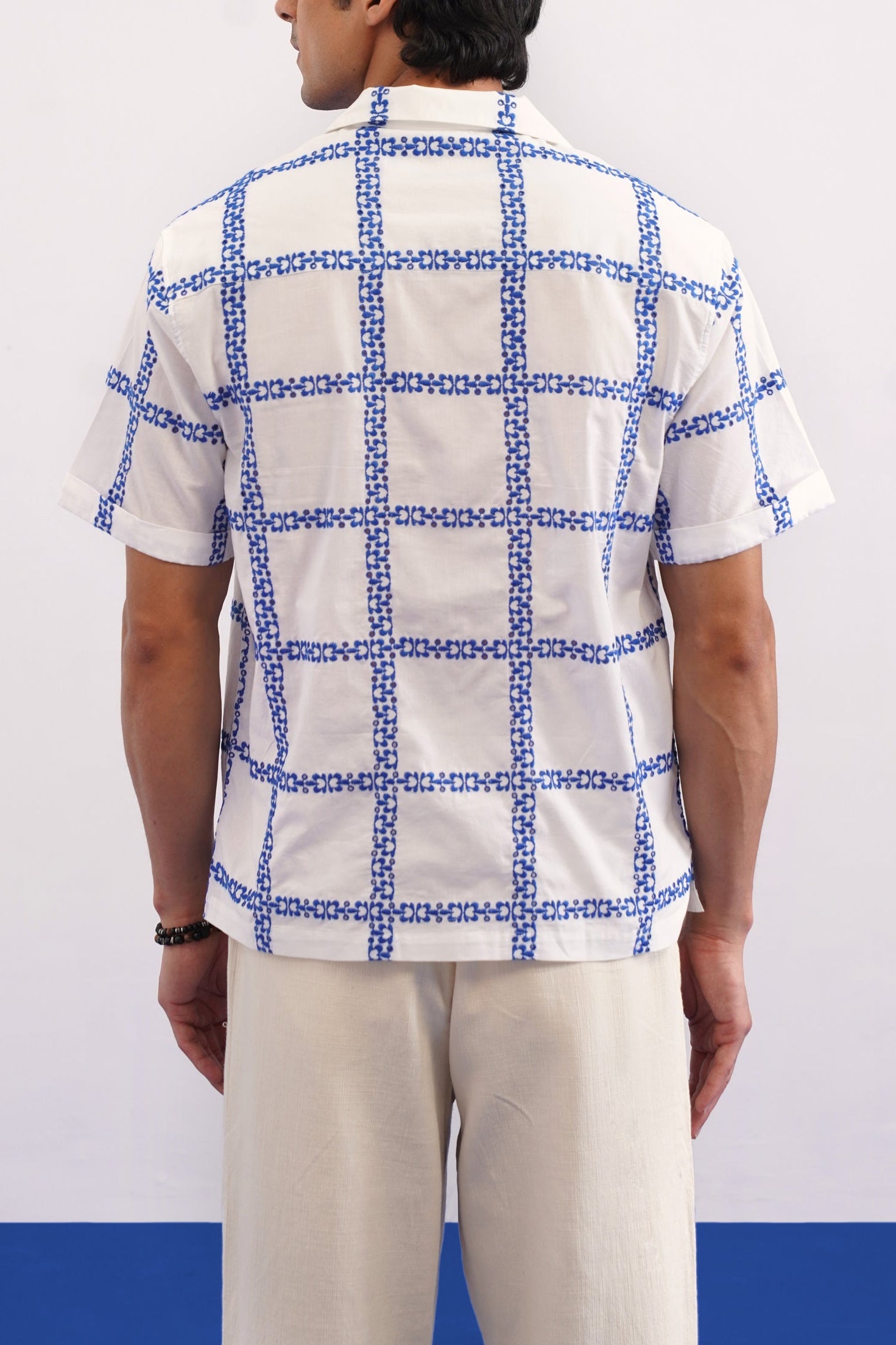 CABANA BLOOM COTTON SHIRT - SALT/COBALT BLUE