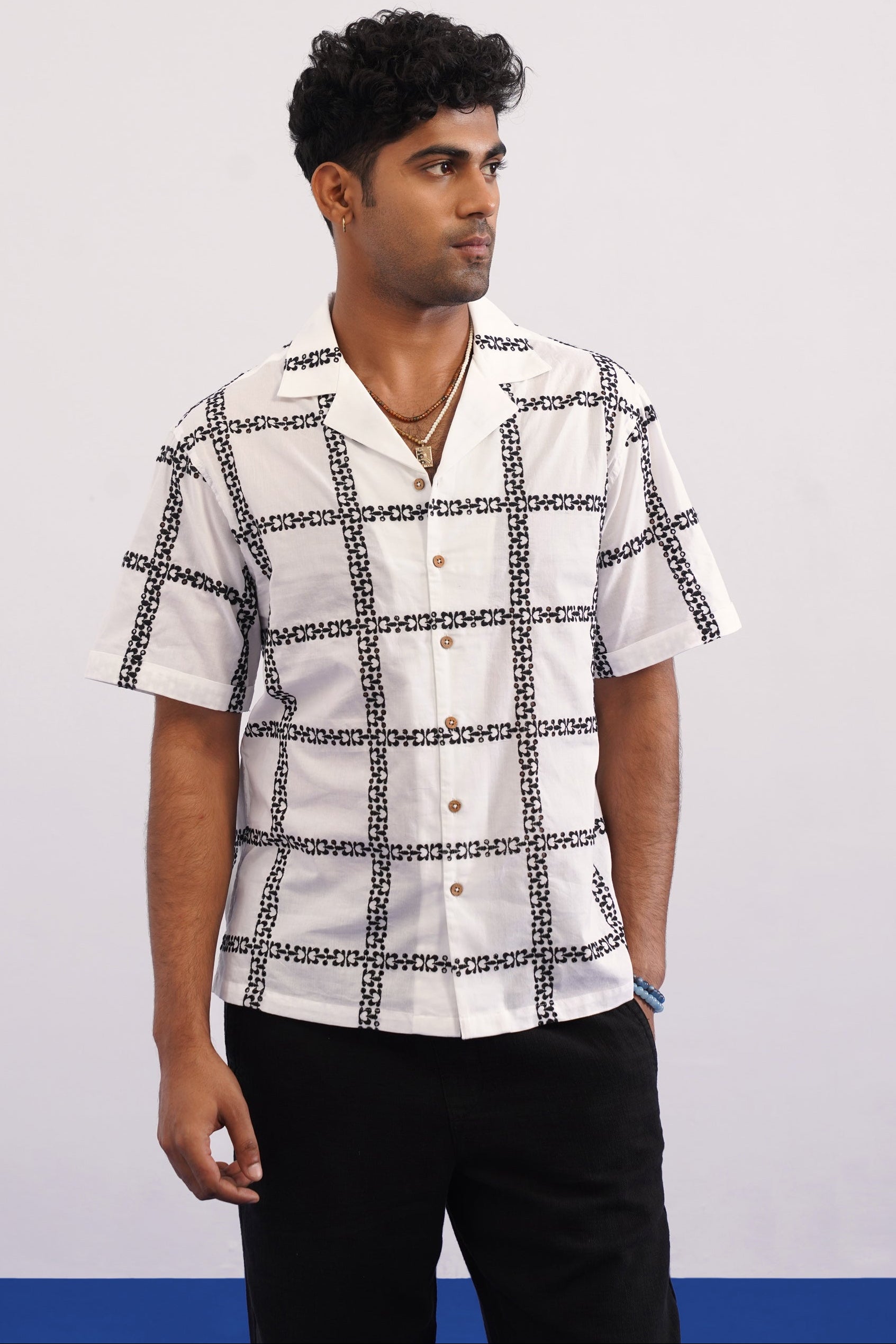 CABANA BLOOM COTTON SHIRT - SALT/MIDNIGHT BLACK