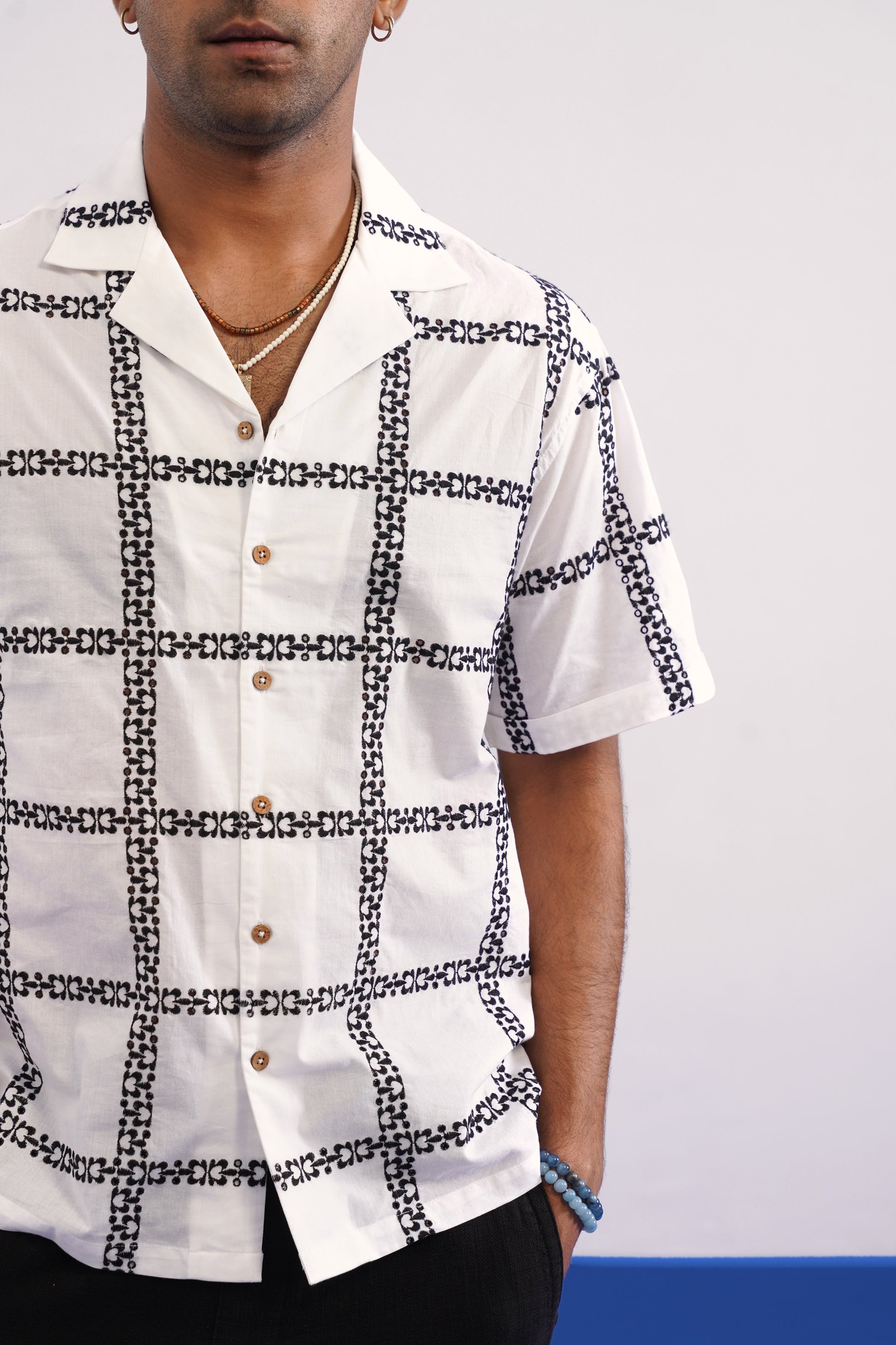 CABANA BLOOM COTTON SHIRT - SALT/MIDNIGHT BLACK