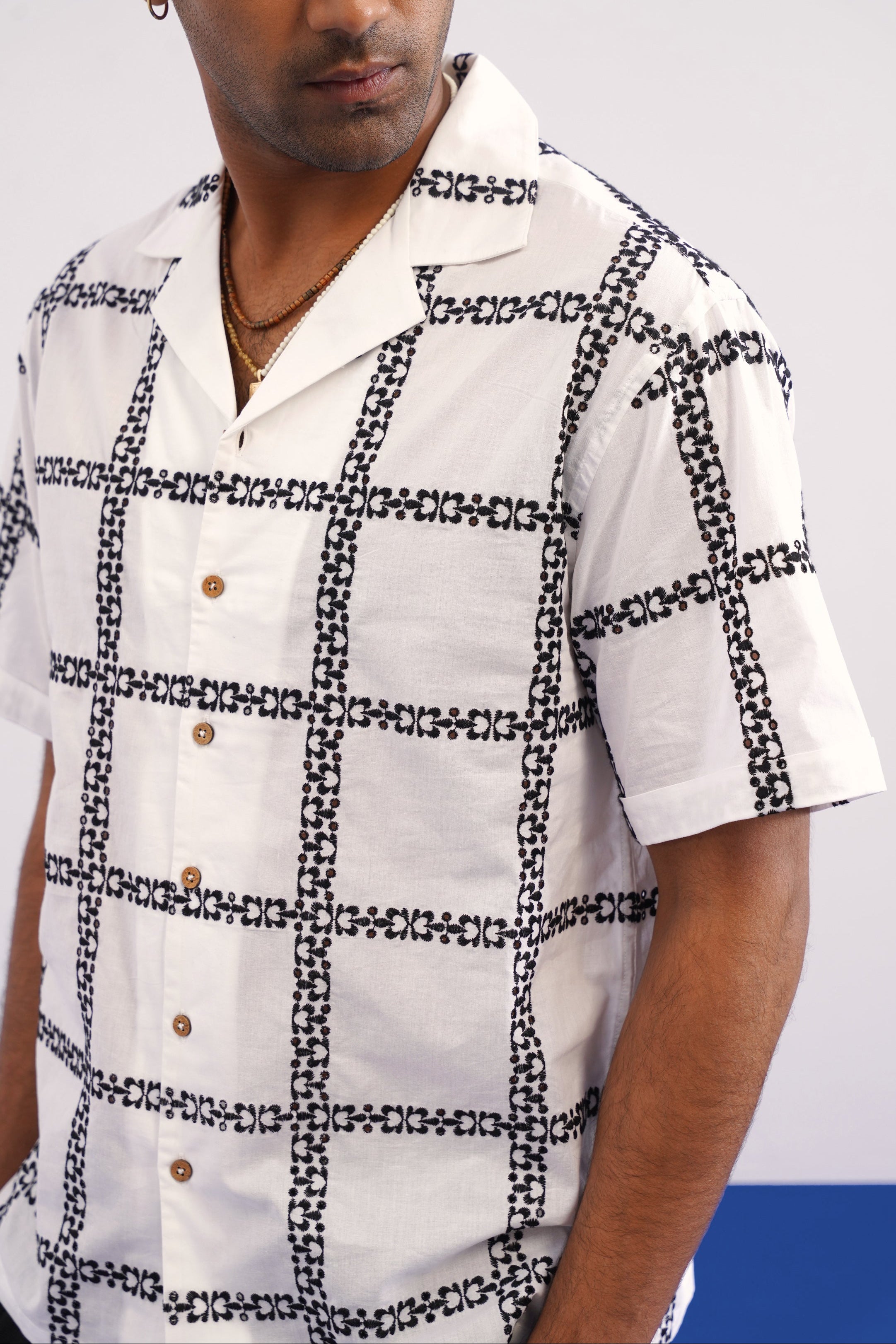 CABANA BLOOM COTTON SHIRT - SALT/MIDNIGHT BLACK