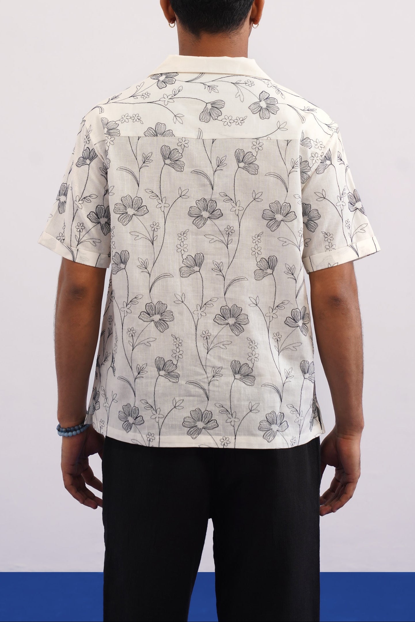 INK MEADOW COTTON LINEN SHIRT - SALT/MIDNIGHT BLACK