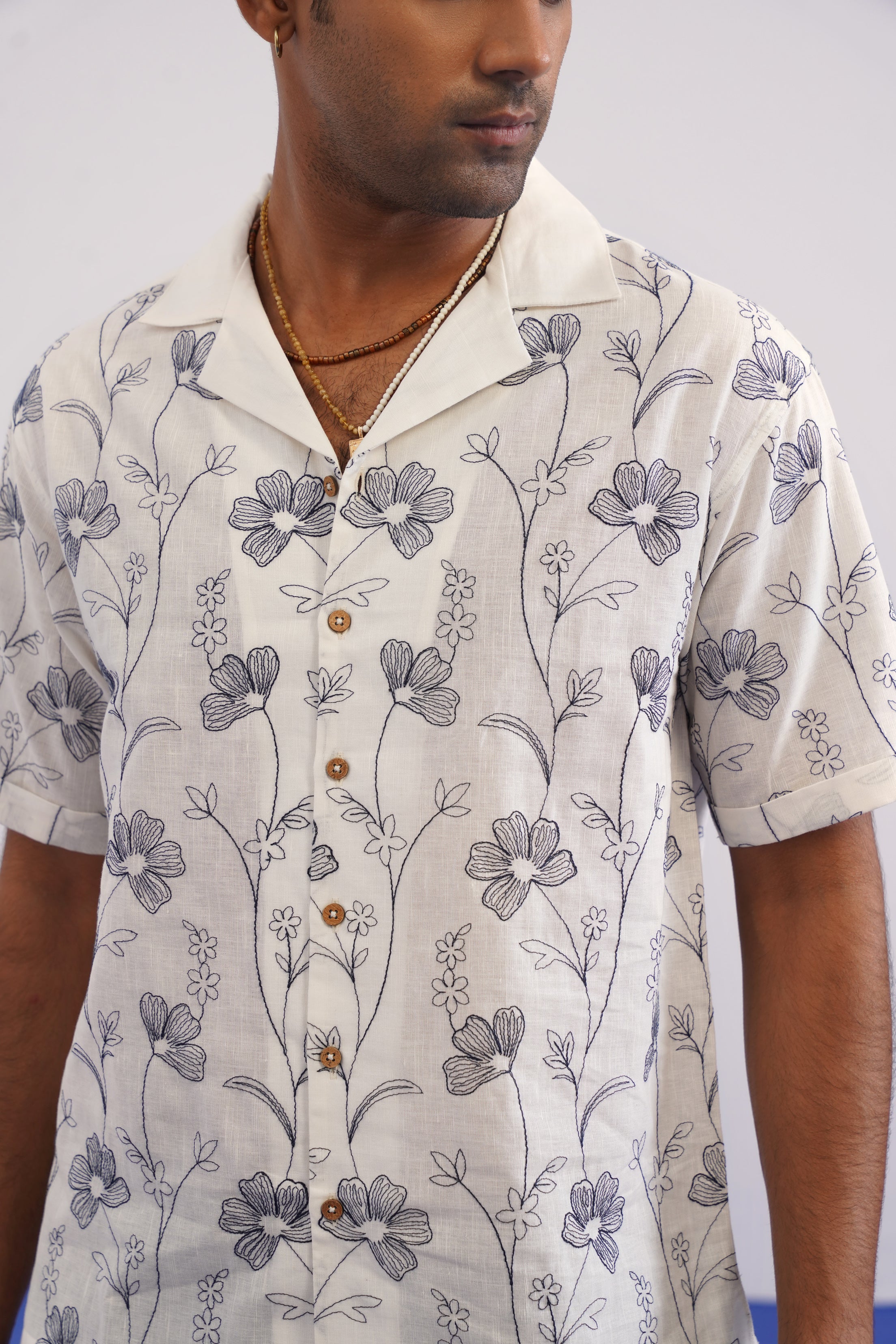 INK MEADOW COTTON LINEN SHIRT - SALT/MIDNIGHT BLACK