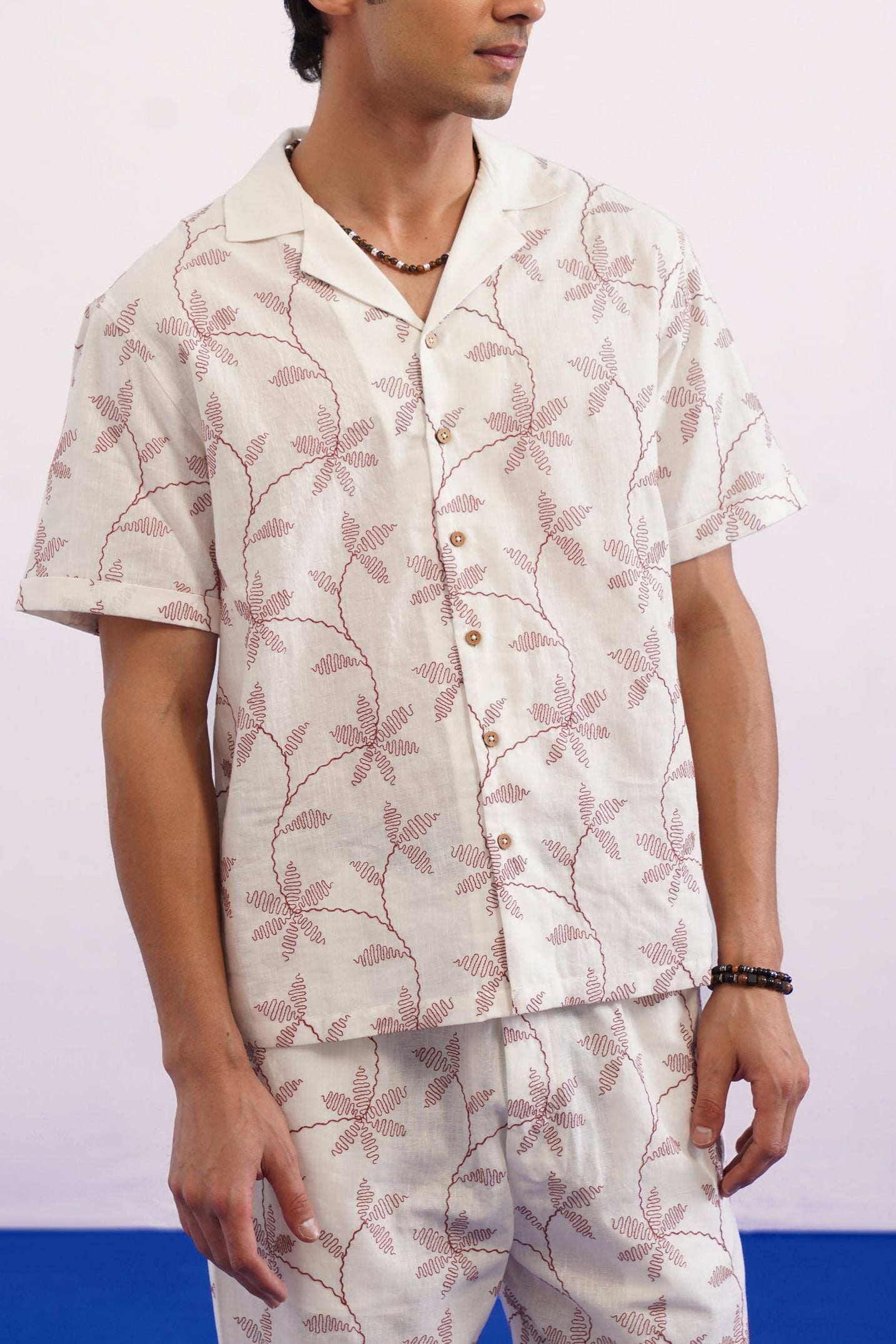 CORAL VINE COTTON LINEN SHIRT - SALT RED