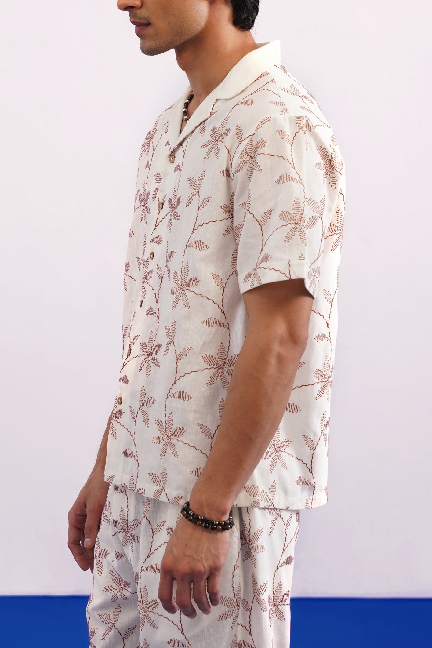 CORAL VINE COTTON LINEN SHIRT - SALT RED