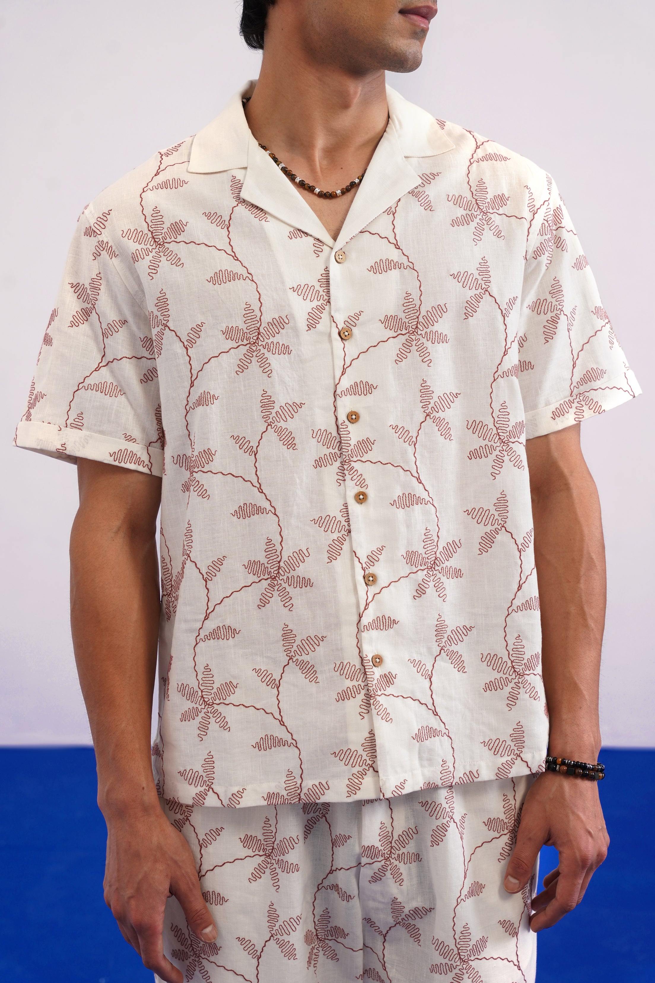 CORAL VINE COTTON LINEN SHIRT - SALT RED