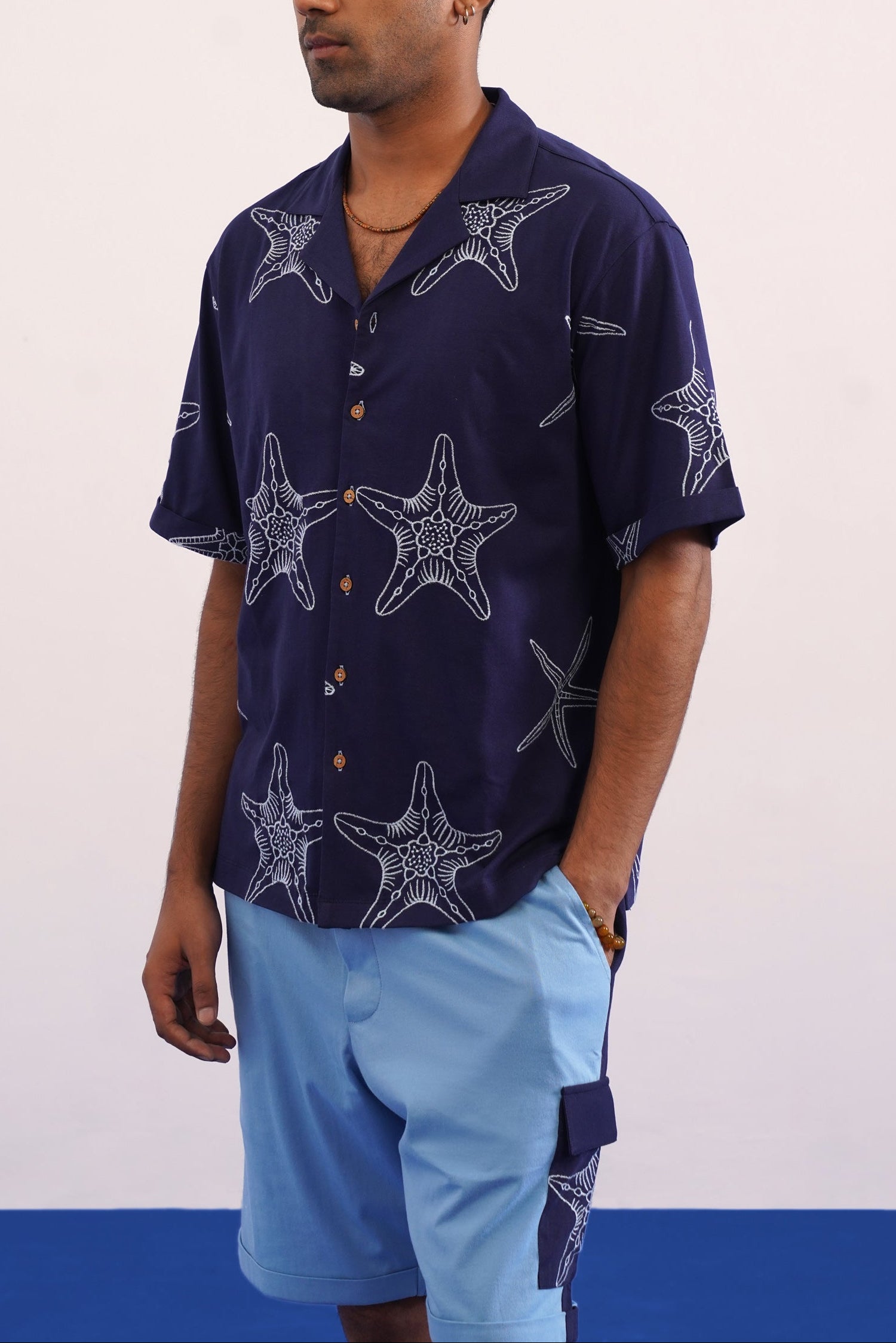 MARINER STAR COTTON KNIT CO-ORD SET - DARK INDIGO/SKY BLUE