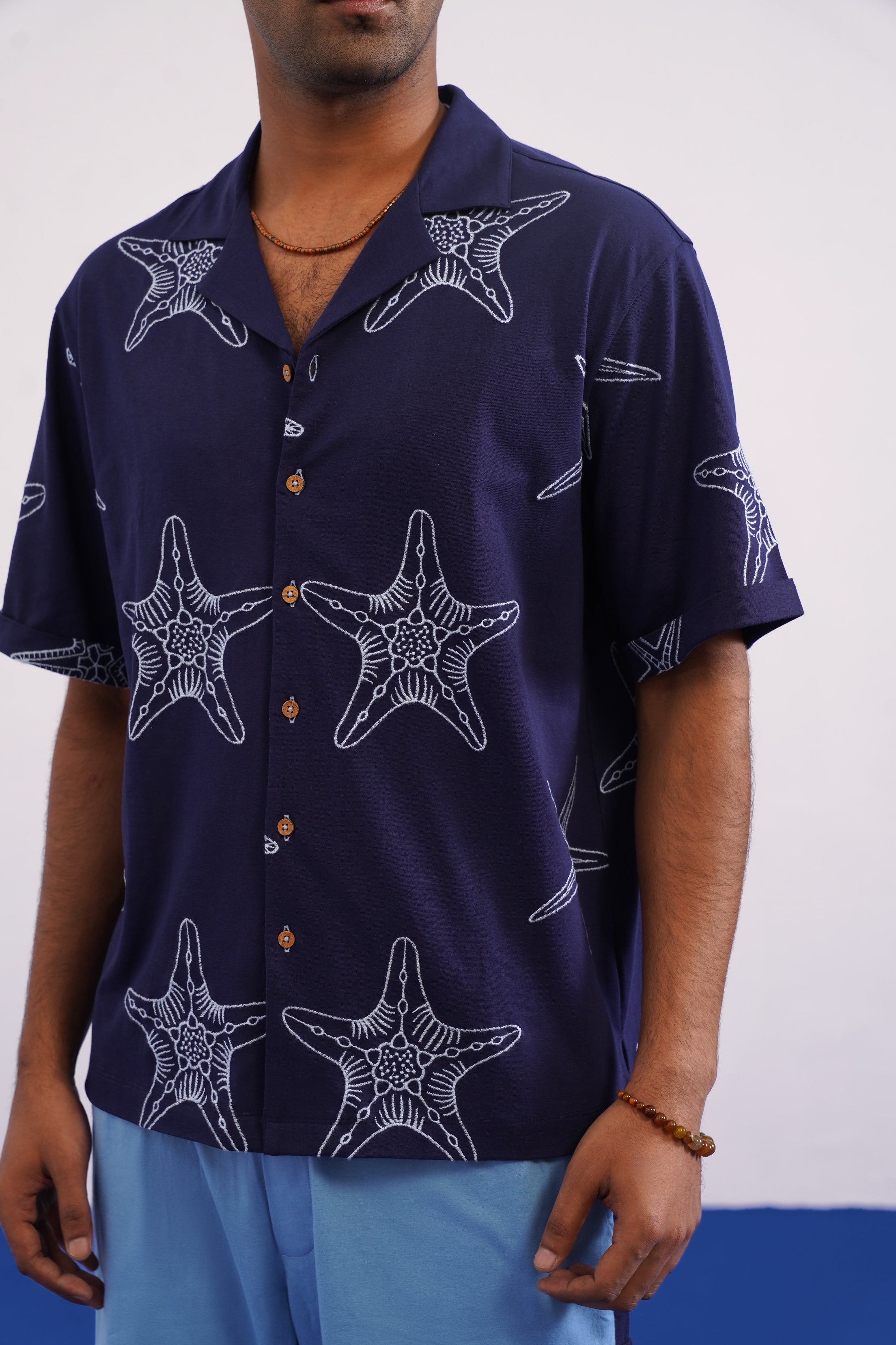 MARINER STAR COTTON KNIT CO-ORD SET - DARK INDIGO/SKY BLUE