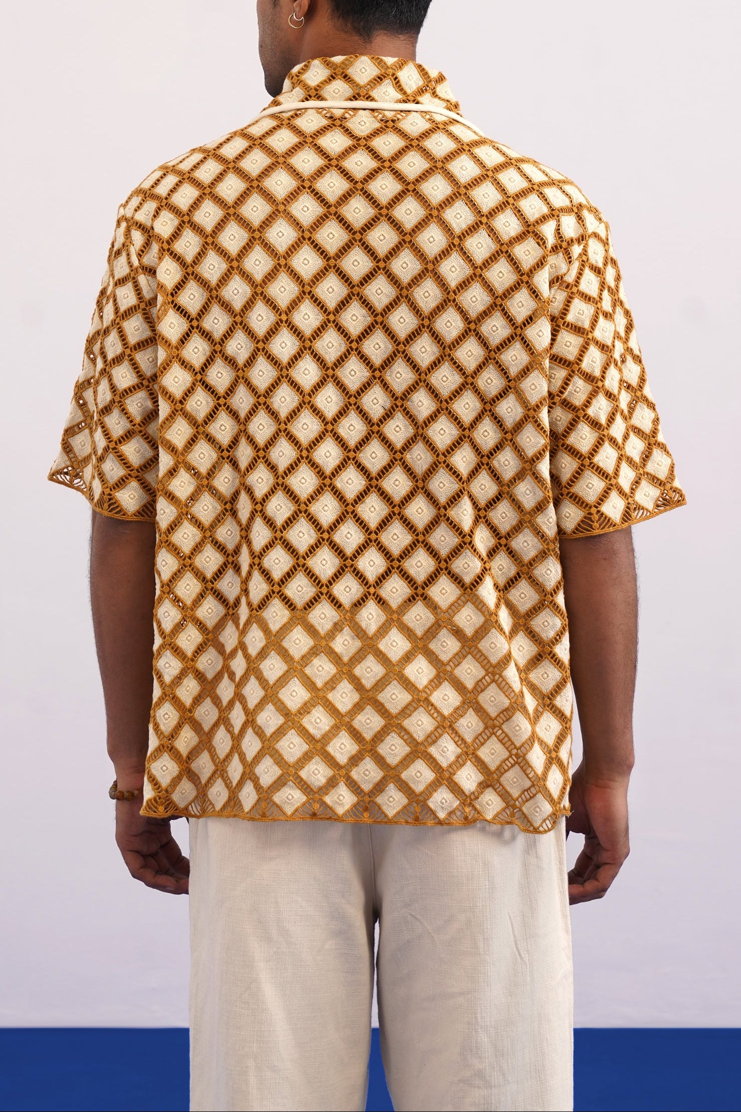SOLANA LATTICE GUIPURE SHIRT - DUNE GOLD