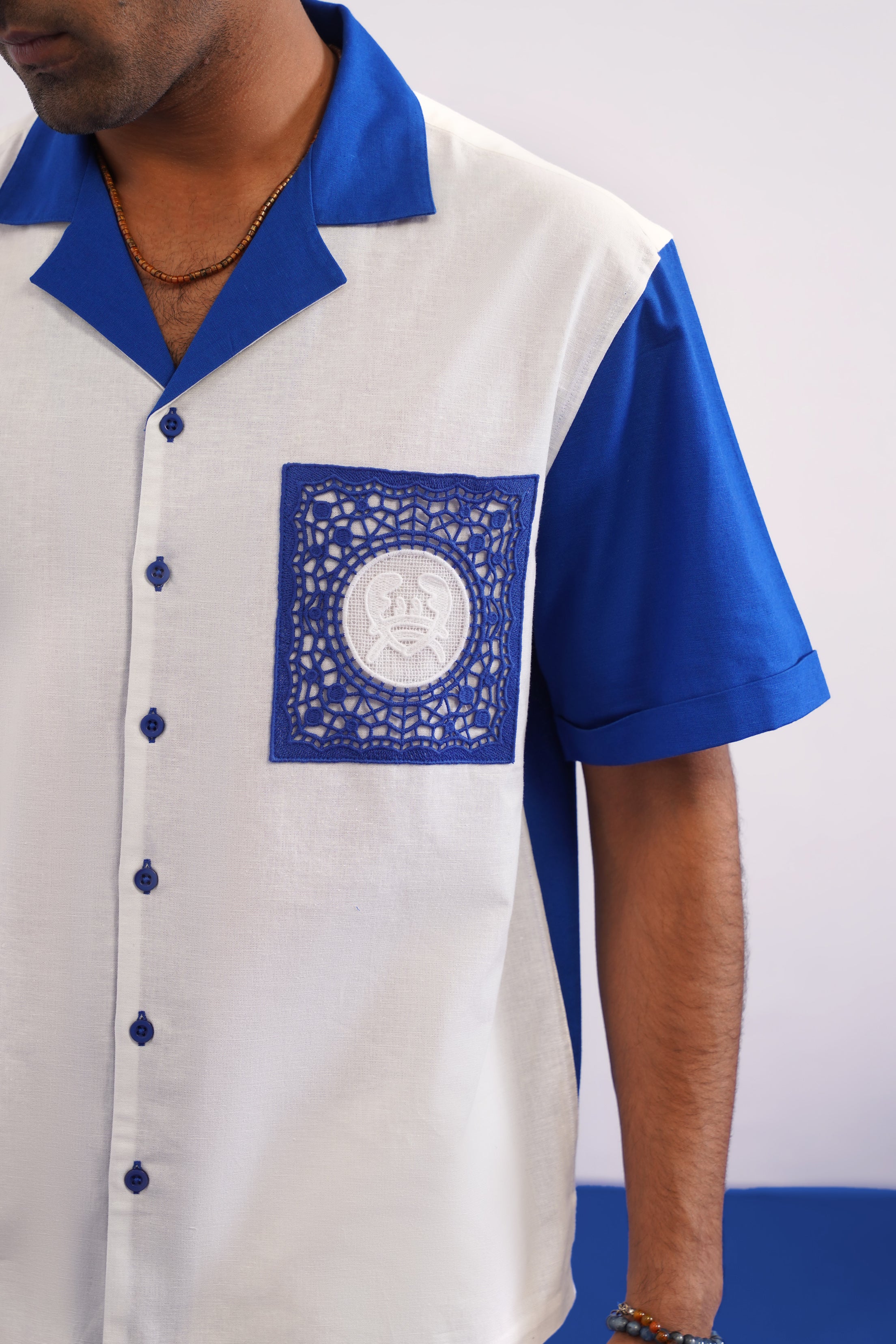 PORTSIDE GUIPURE PATCH SHIRT - SALT/POLYNESIAN BLUE