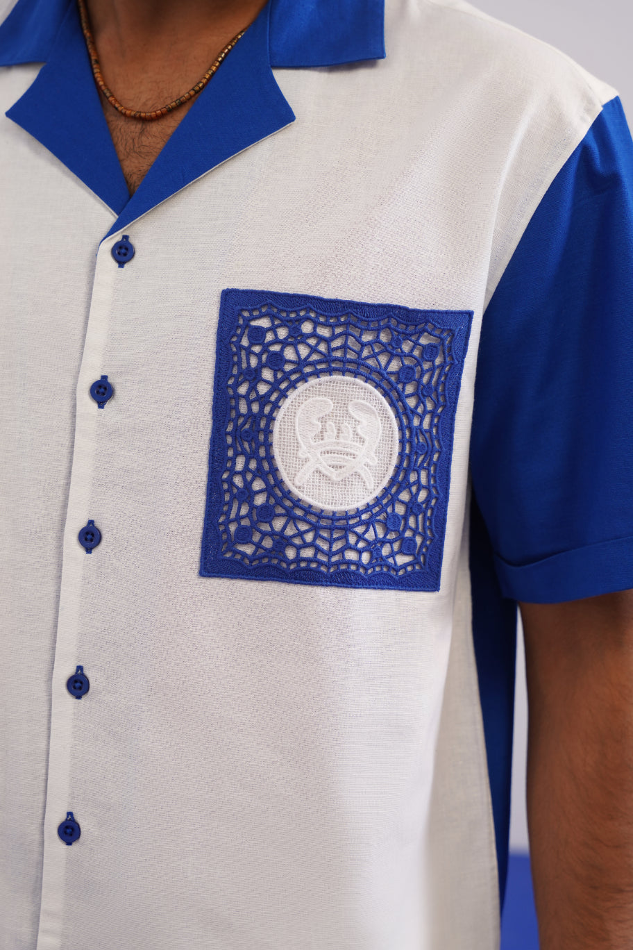 PORTSIDE GUIPURE PATCH SHIRT - SALT/POLYNESIAN BLUE