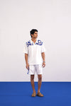 KRAB CREST GUIPURE COTTON KNIT CO-ORD SET - COBALT PEARL