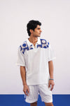 KRAB CREST GUIPURE COTTON KNIT CO-ORD SET - COBALT PEARL