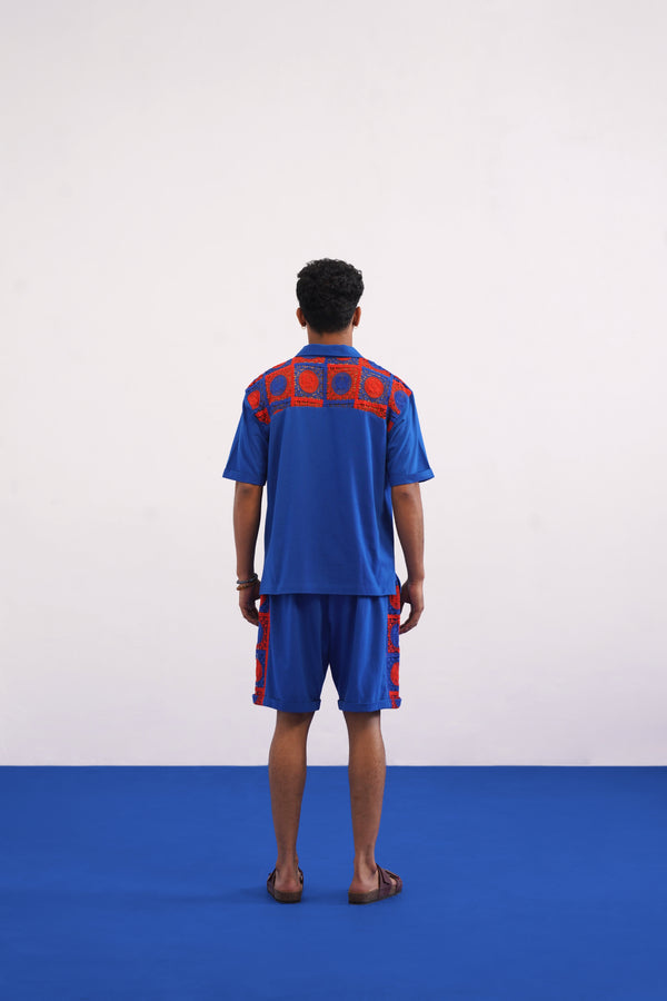 KRAB CREST GUIPURE COTTON KNIT CO-ORD SET - COBALT EMBER