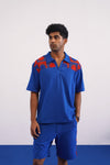 KRAB CREST GUIPURE COTTON KNIT CO-ORD SET - COBALT EMBER