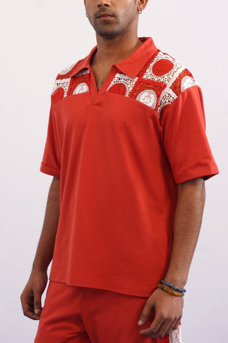 KRAB CREST GUIPURE COTTON KNIT T-SHIRT - EMBER PEARL