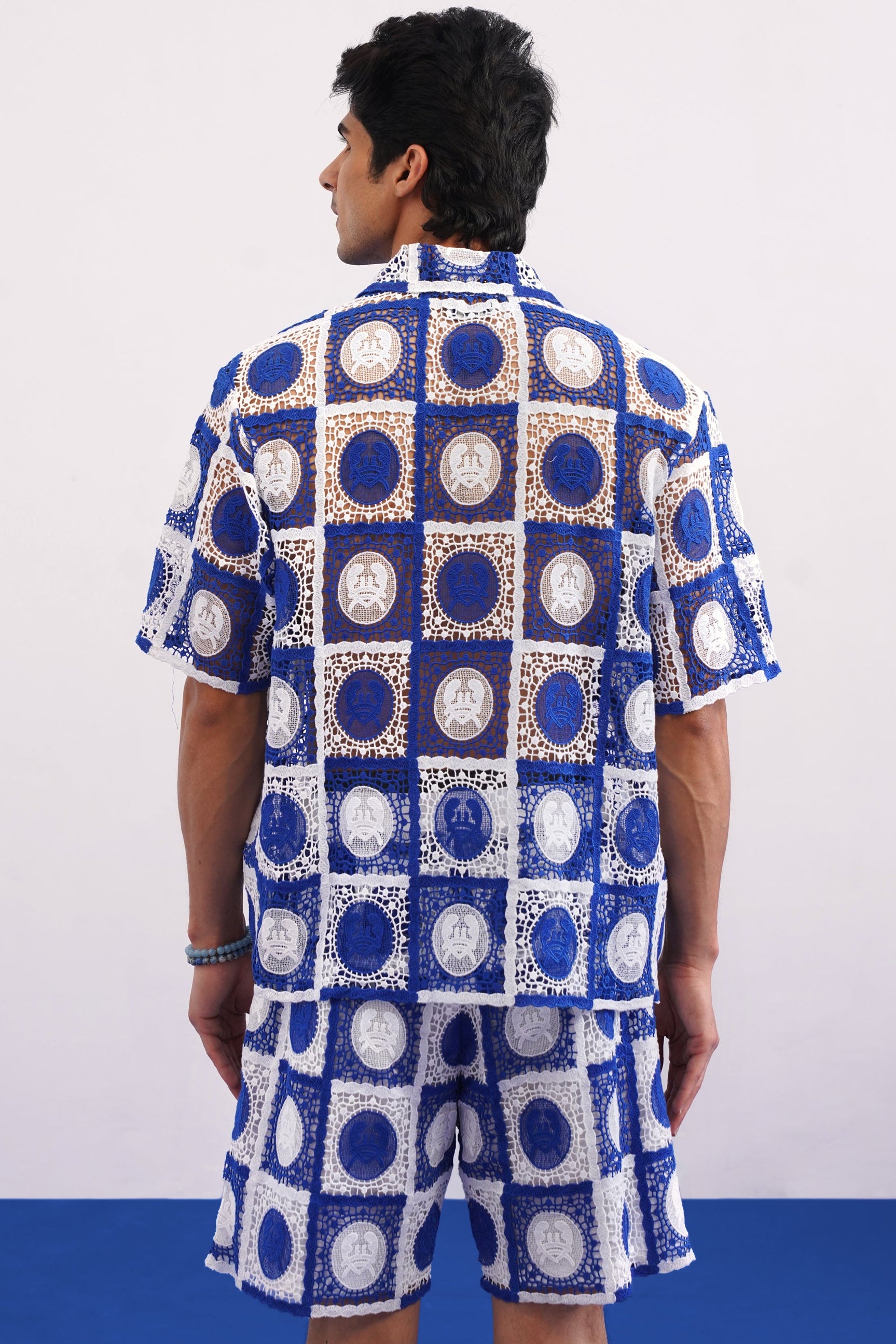 KRAB CREST GUIPURE CO-ORD SET - CABANA BLUE