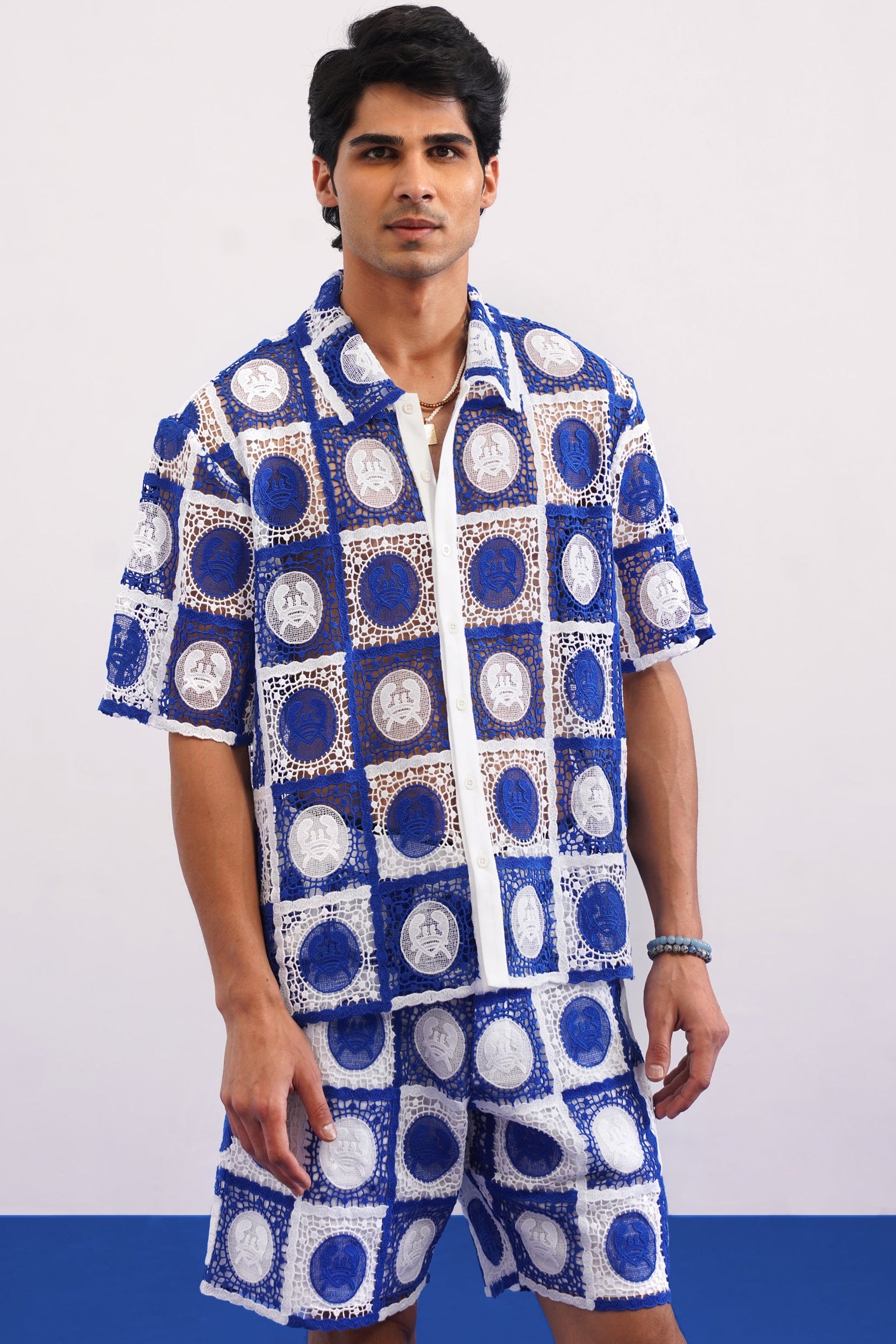 KRAB CREST GUIPURE CO-ORD SET - CABANA BLUE
