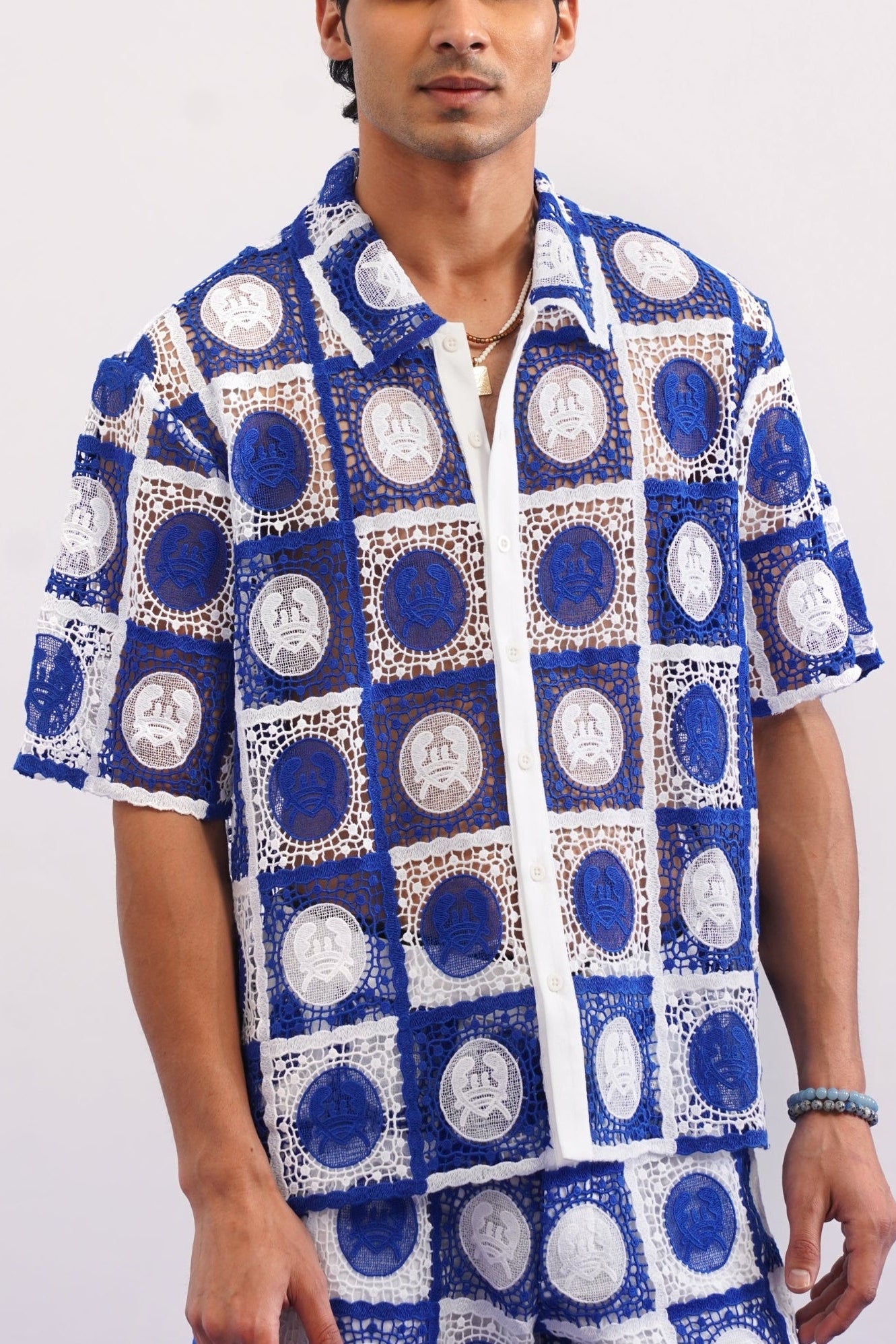 KRAB CREST GUIPURE SHIRT - CABANA BLUE