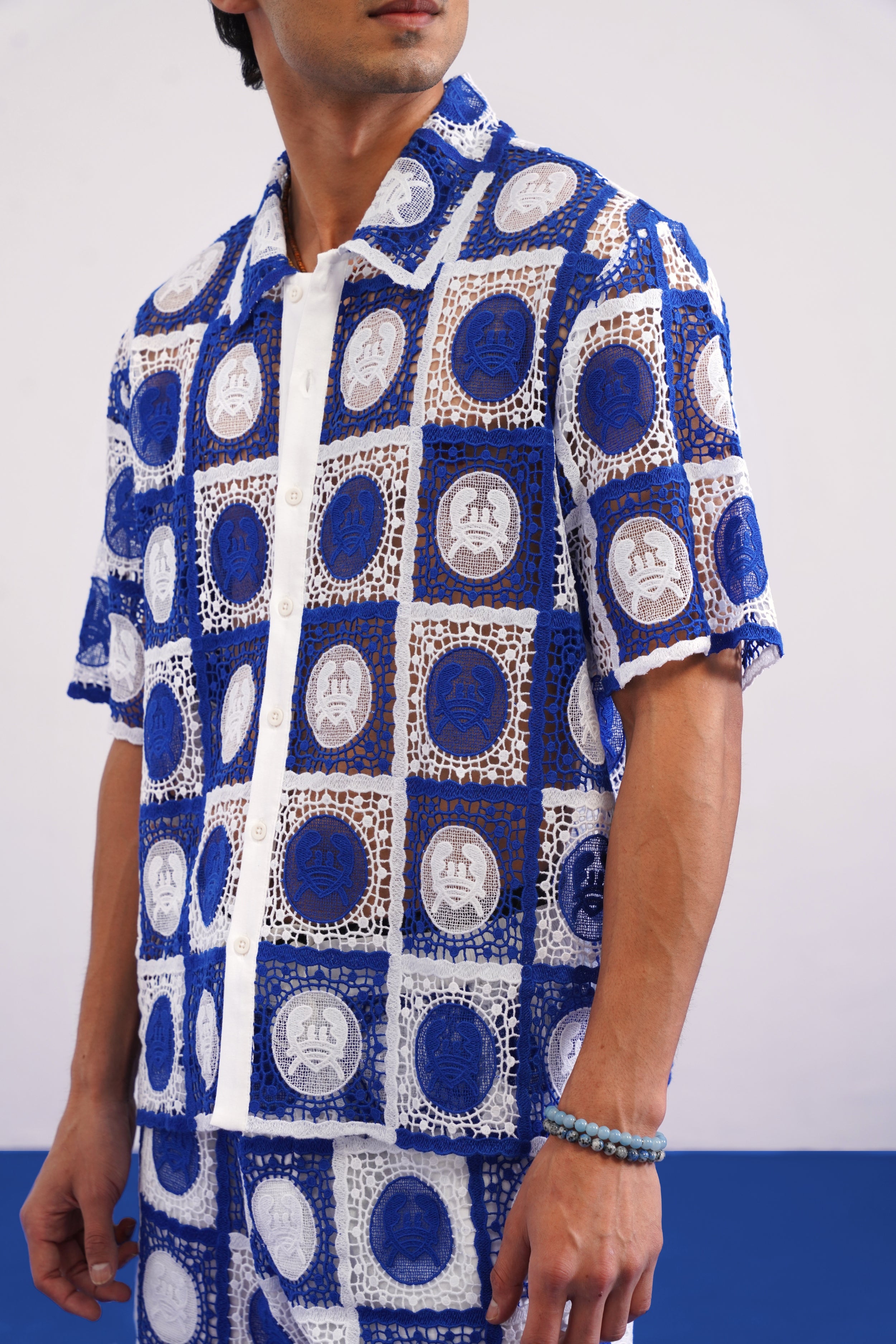 KRAB CREST GUIPURE SHIRT - CABANA BLUE