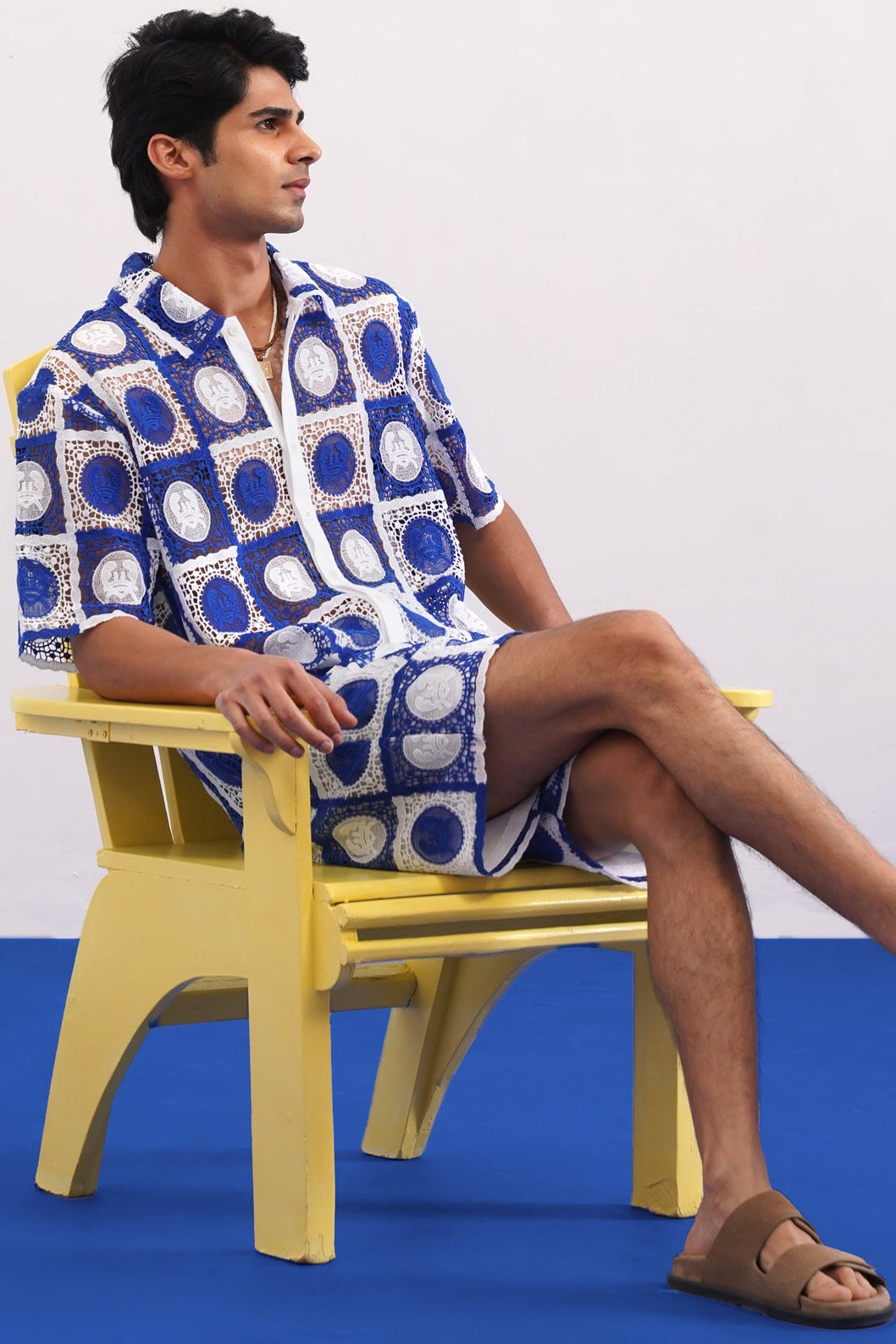 KRAB CREST GUIPURE CO-ORD SET - CABANA BLUE