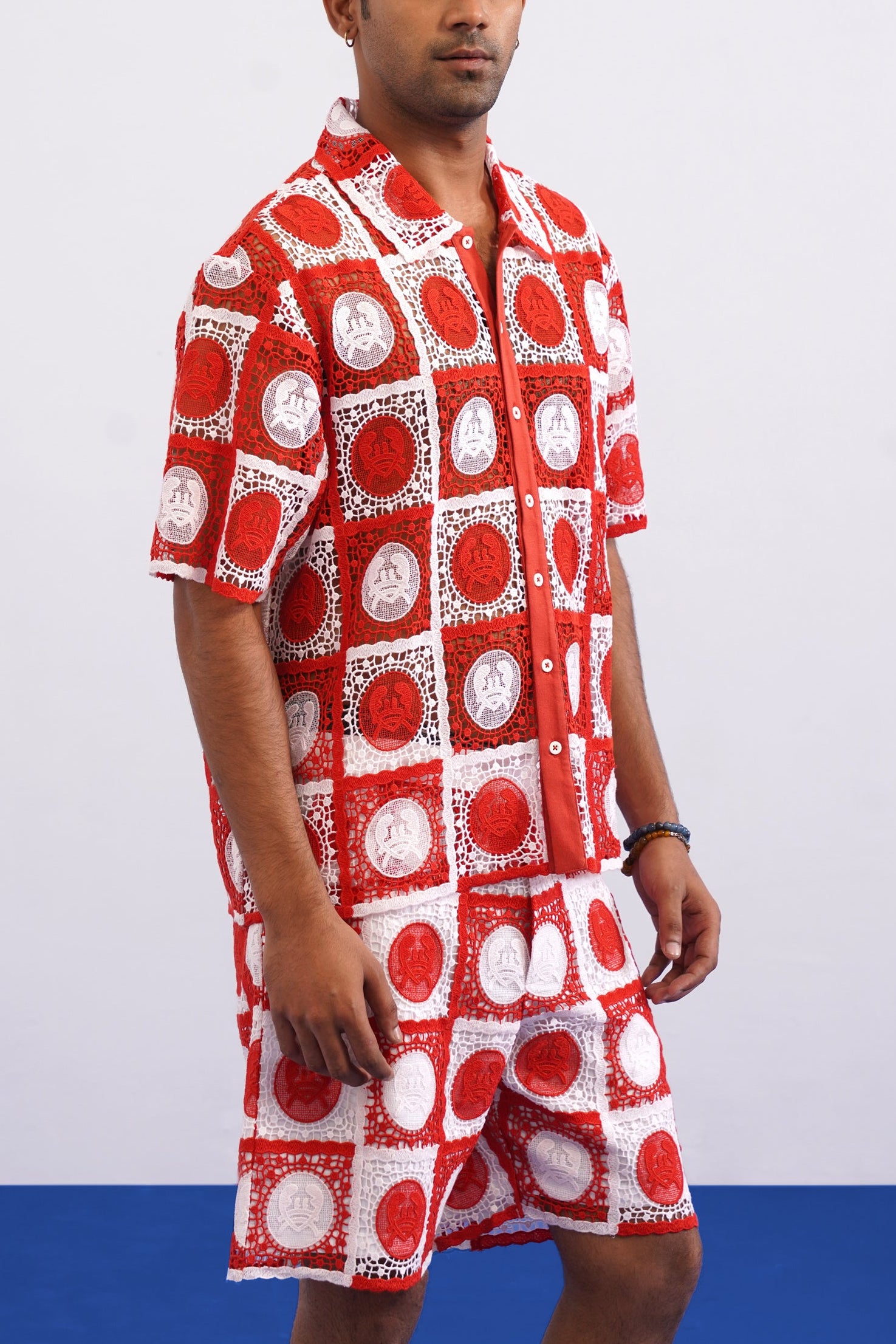 KRAB CREST GUIPURE SHIRT - CORAL CREST