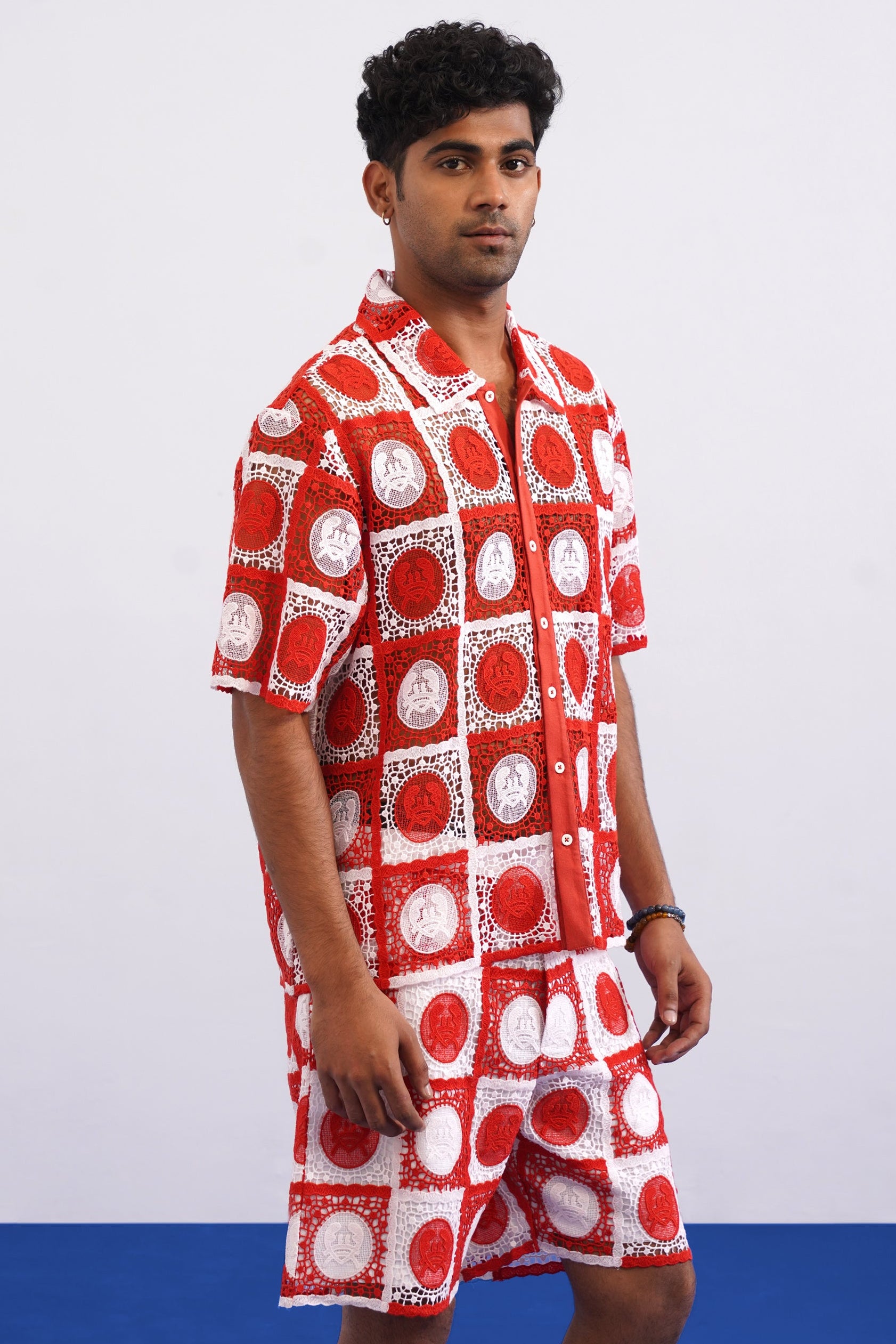 KRAB CREST GUIPURE CO-ORD SET - CORAL CREST