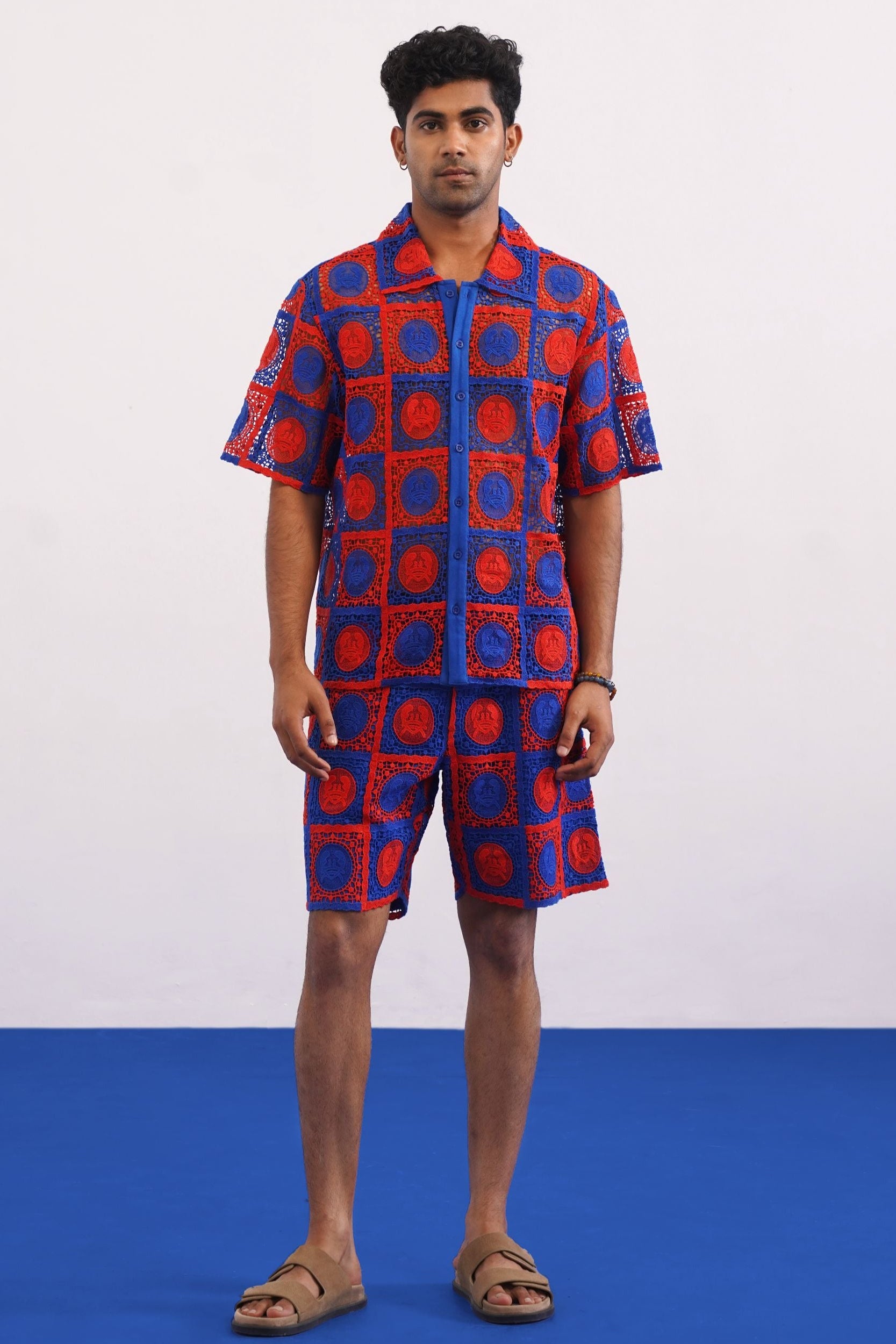 KRAB CREST GUIPURE CO-ORD SET - COBALT EMBER