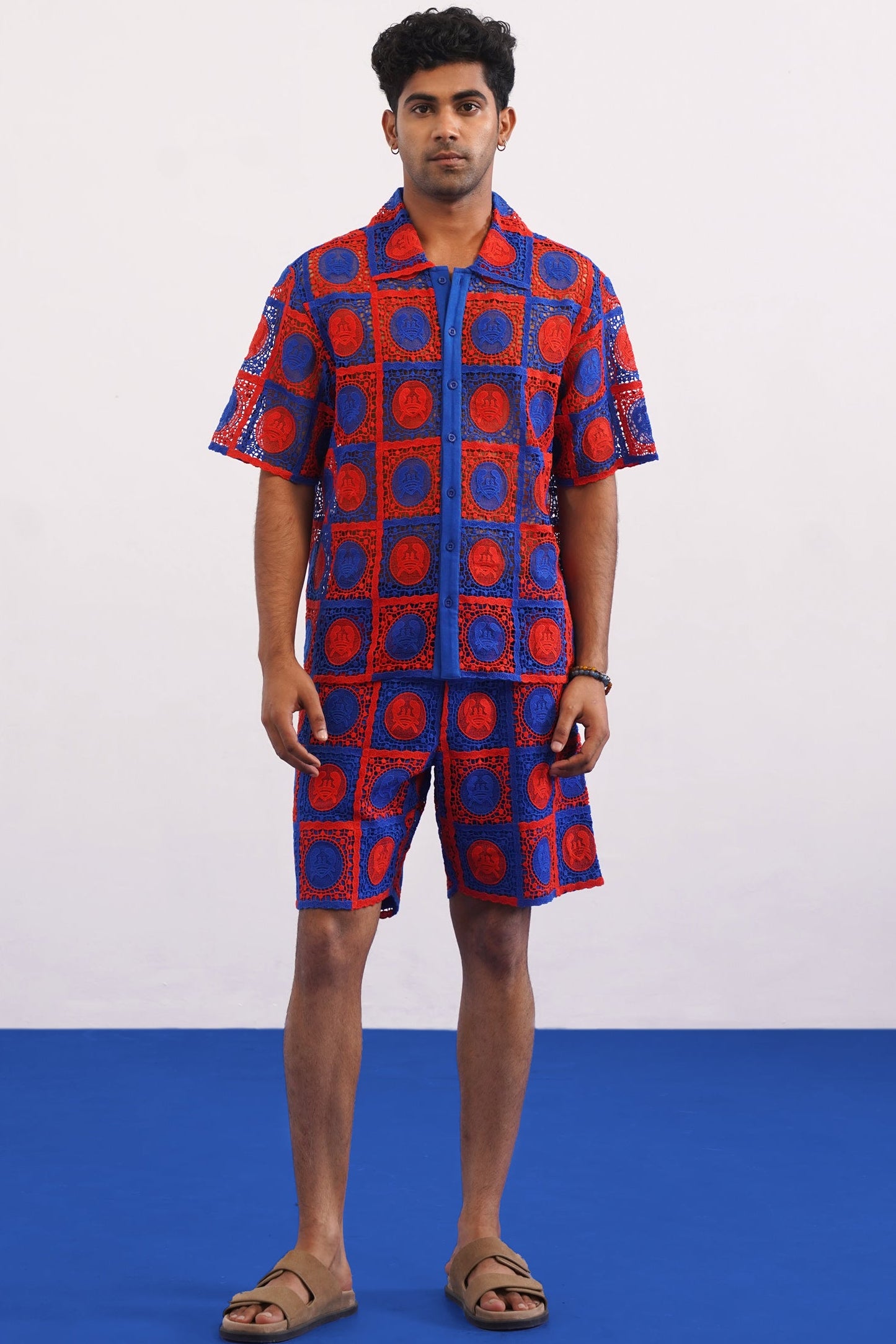 KRAB CREST GUIPURE CO-ORD SET - COBALT EMBER