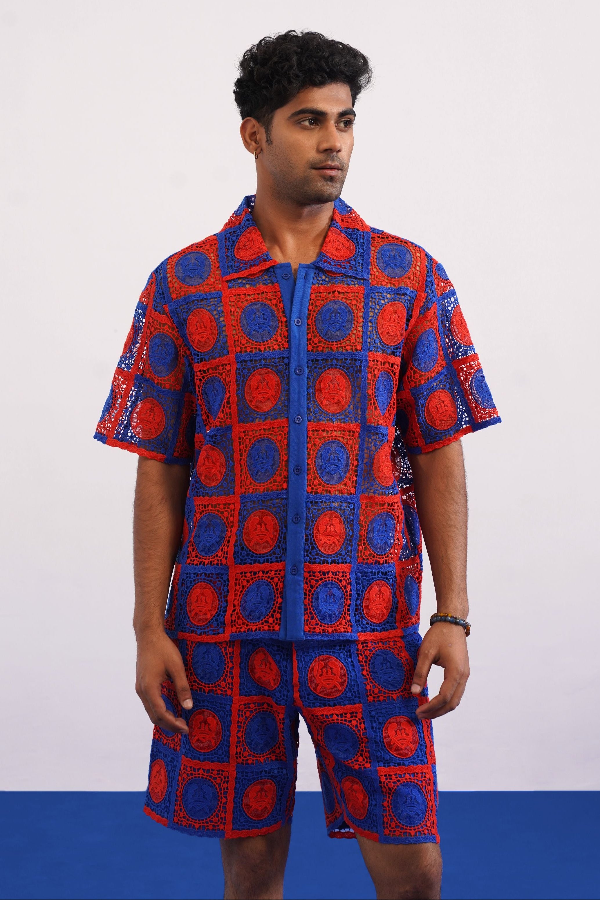 KRAB CREST GUIPURE CO-ORD SET - COBALT EMBER