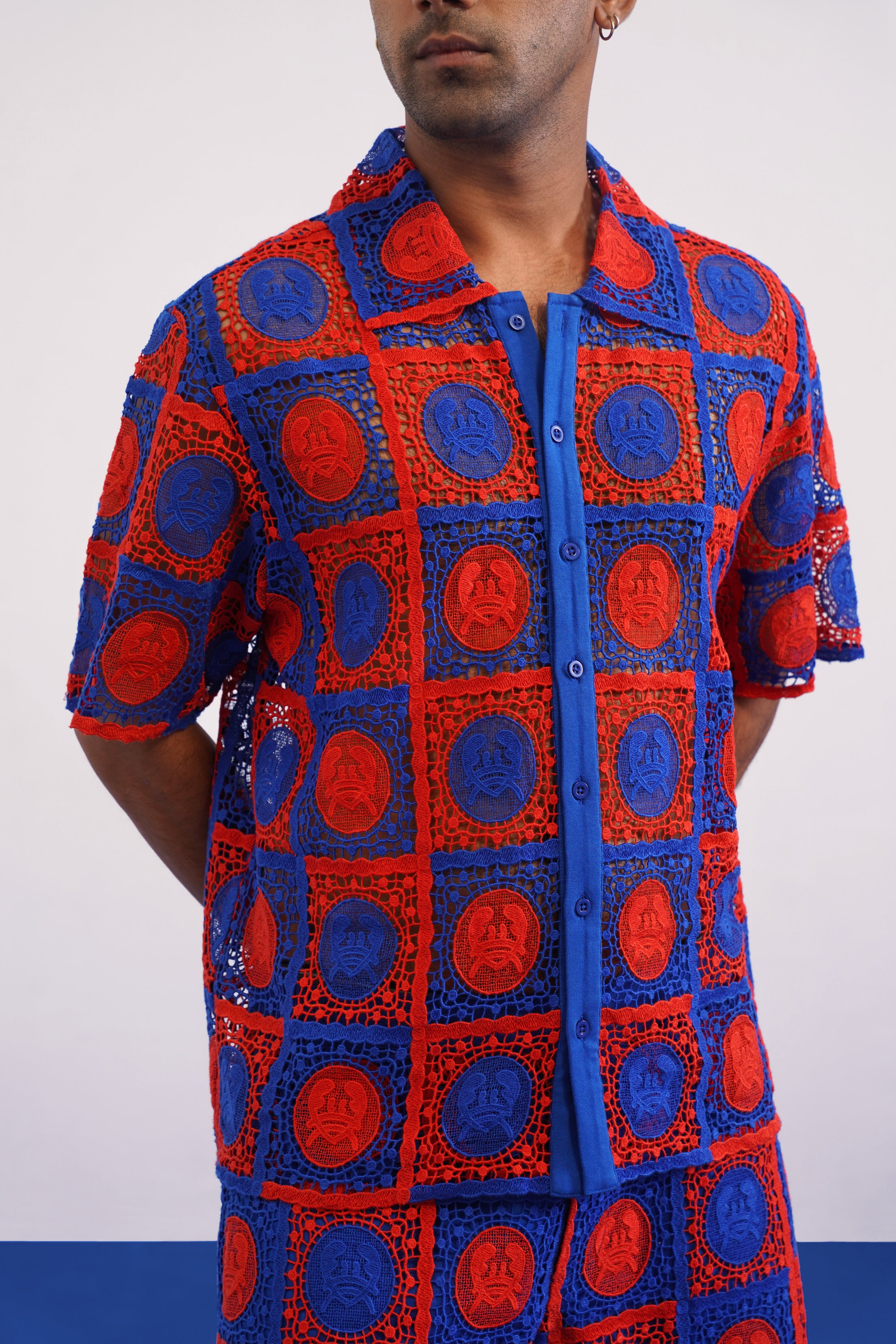 KRAB CREST GUIPURE CO-ORD SET - COBALT EMBER