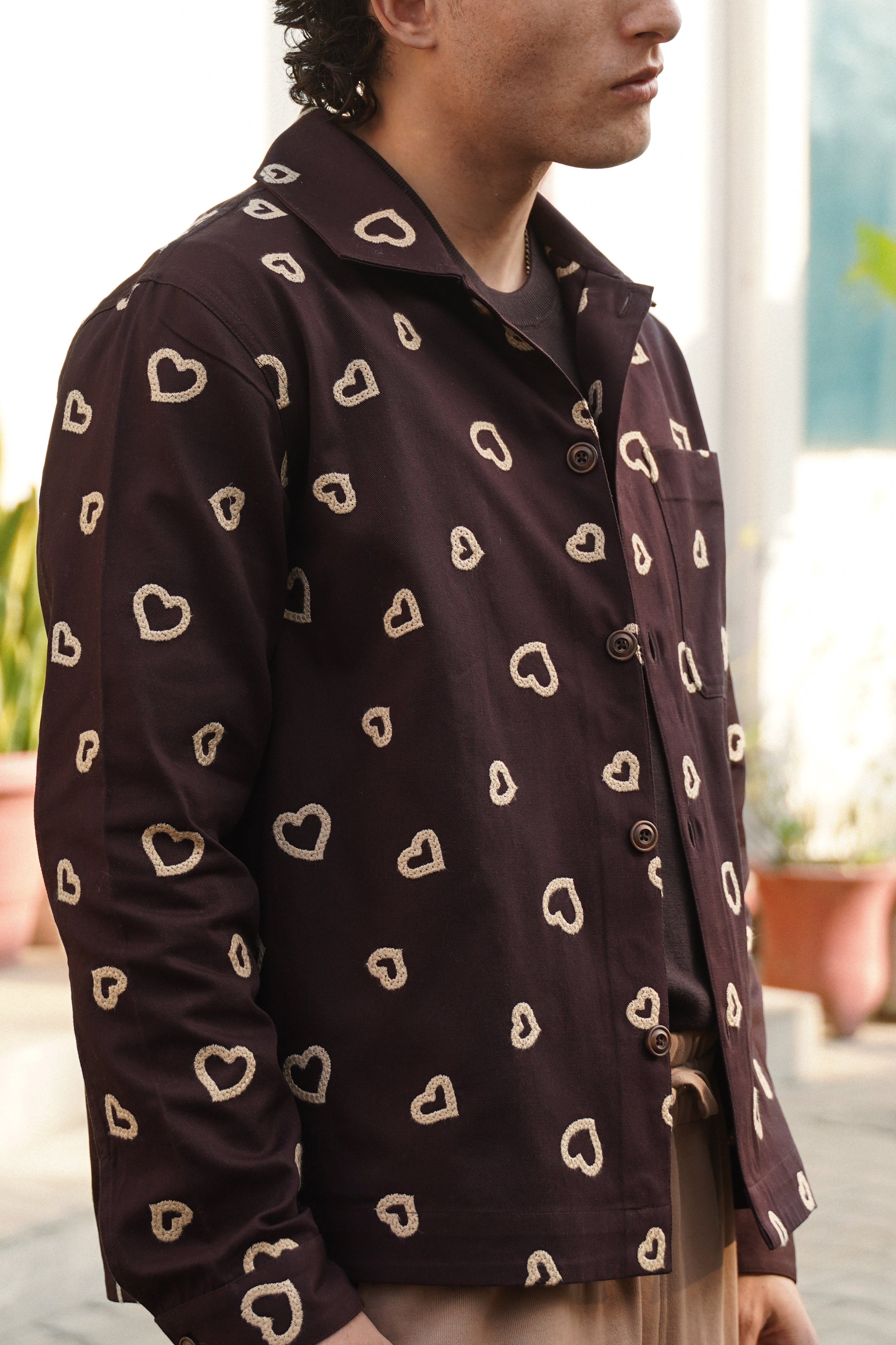 Winter Hearts Oversized Shacket (Black with Red Hearts Embroidery)